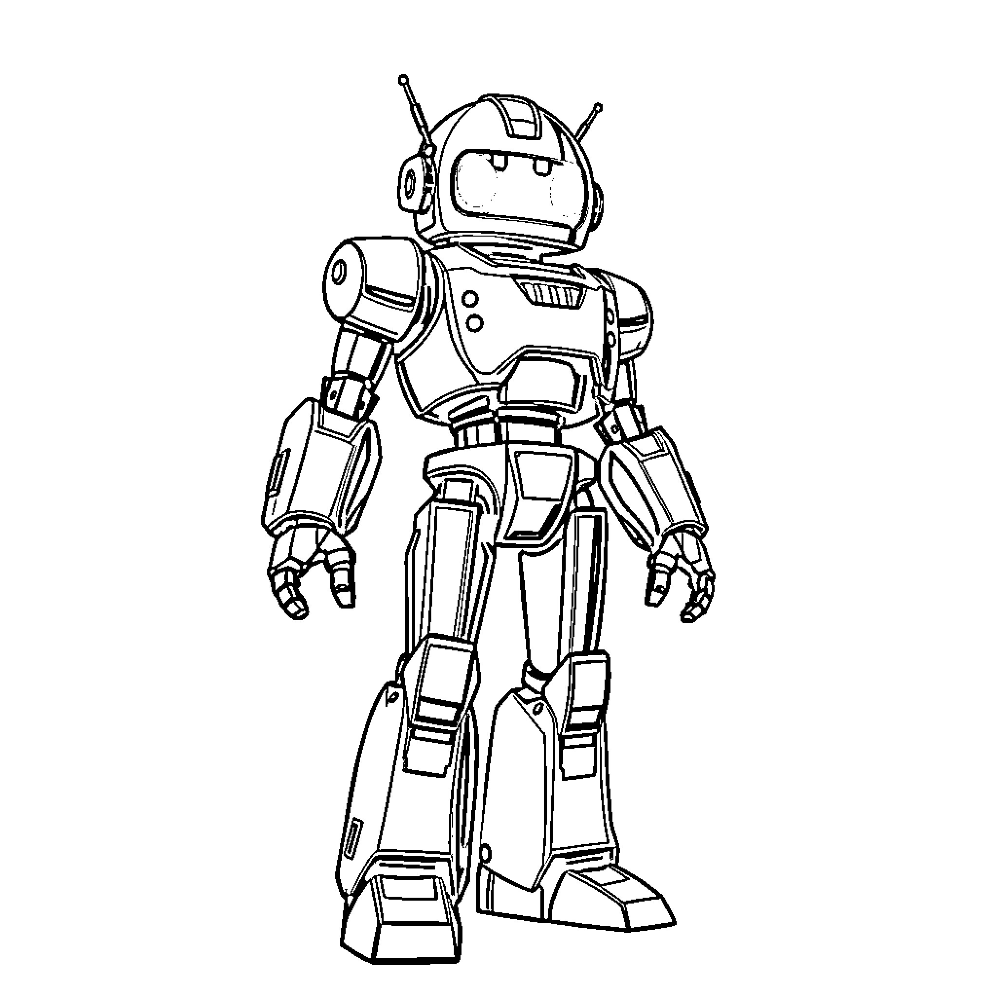 Robot Exploring Futuristic Gadget Design Coloring Page (free black-and-white line drawing printable PDF for all, from beginners to advanced learners, including children, teens, adults, and seniors)