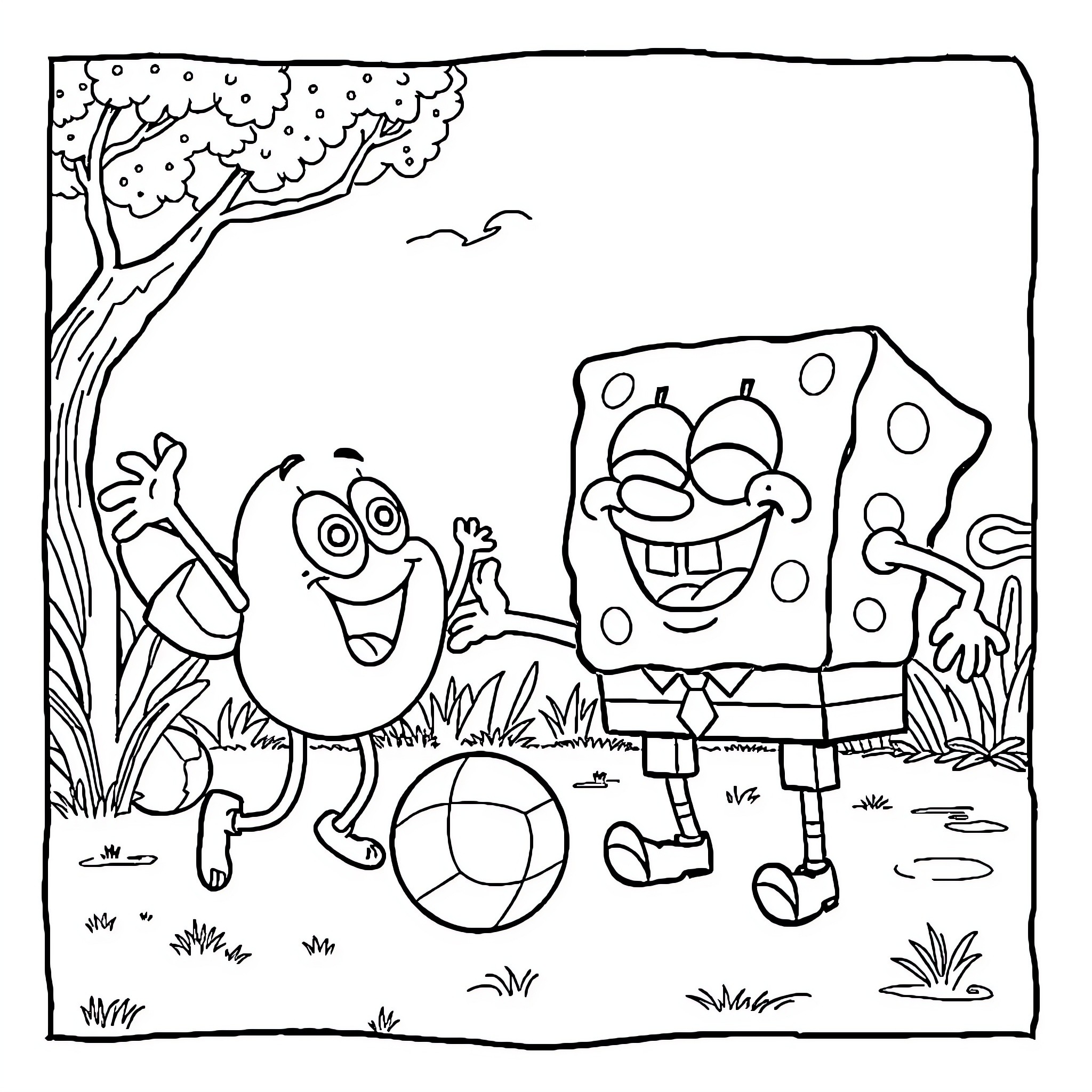 Bluey and friends playing in the park Coloring Page (free black-and-white line drawing printable PDF for all, from beginners to advanced learners, including children, teens, adults, and seniors)