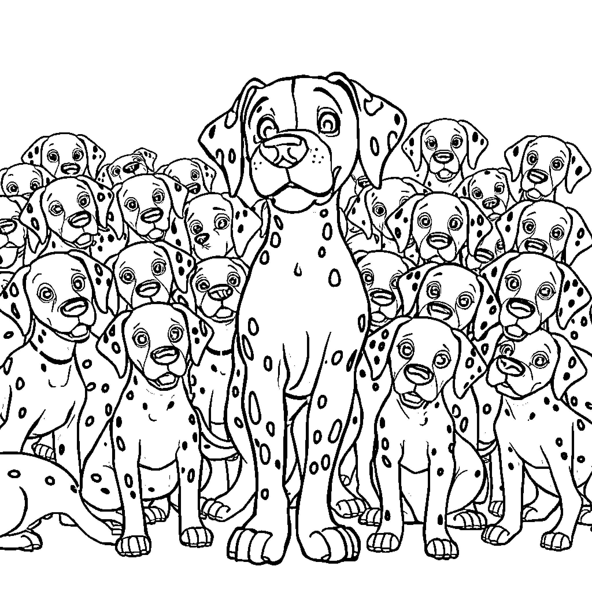 Marshall's Dalmatian Crowd Coloring Page (free black-and-white line drawing printable PDF for all, from beginners to advanced learners, including children, teens, adults, and seniors)