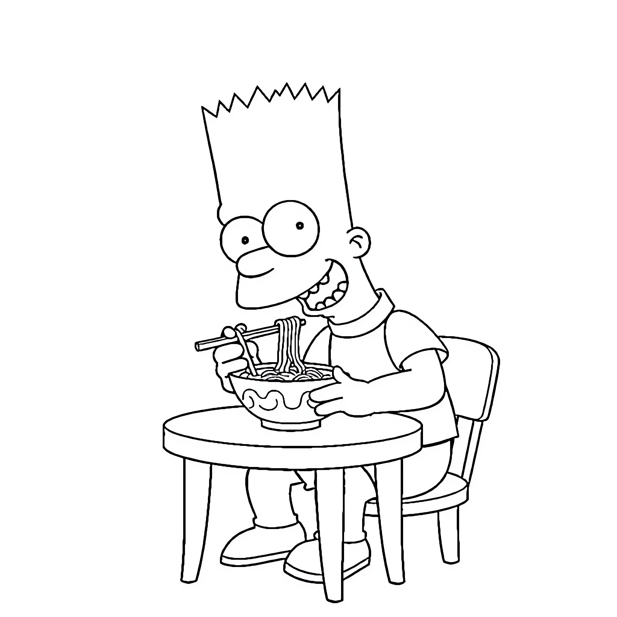 Bart Simpson enjoying a delicious meal Coloring Page (free black-and-white line drawing printable PDF for all, from beginners to advanced learners, including children, teens, adults, and seniors)