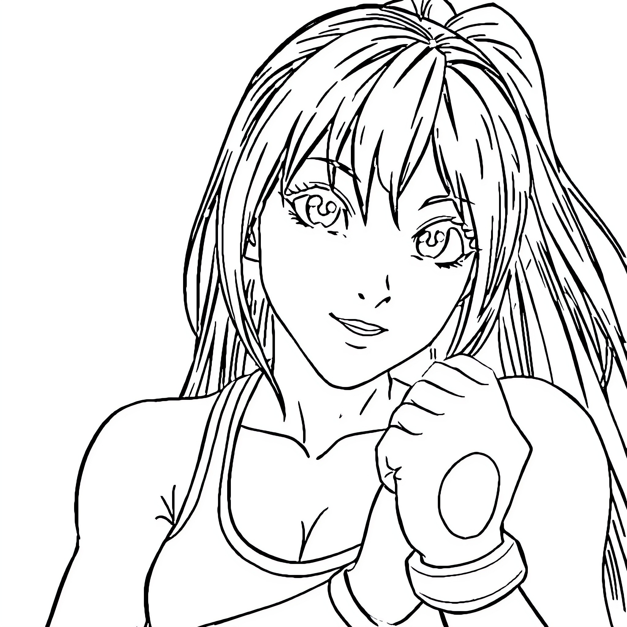 Tifa Lockhart in action pose Coloring Page (free black-and-white line drawing printable PDF for all, from beginners to advanced learners, including children, teens, adults, and seniors)
