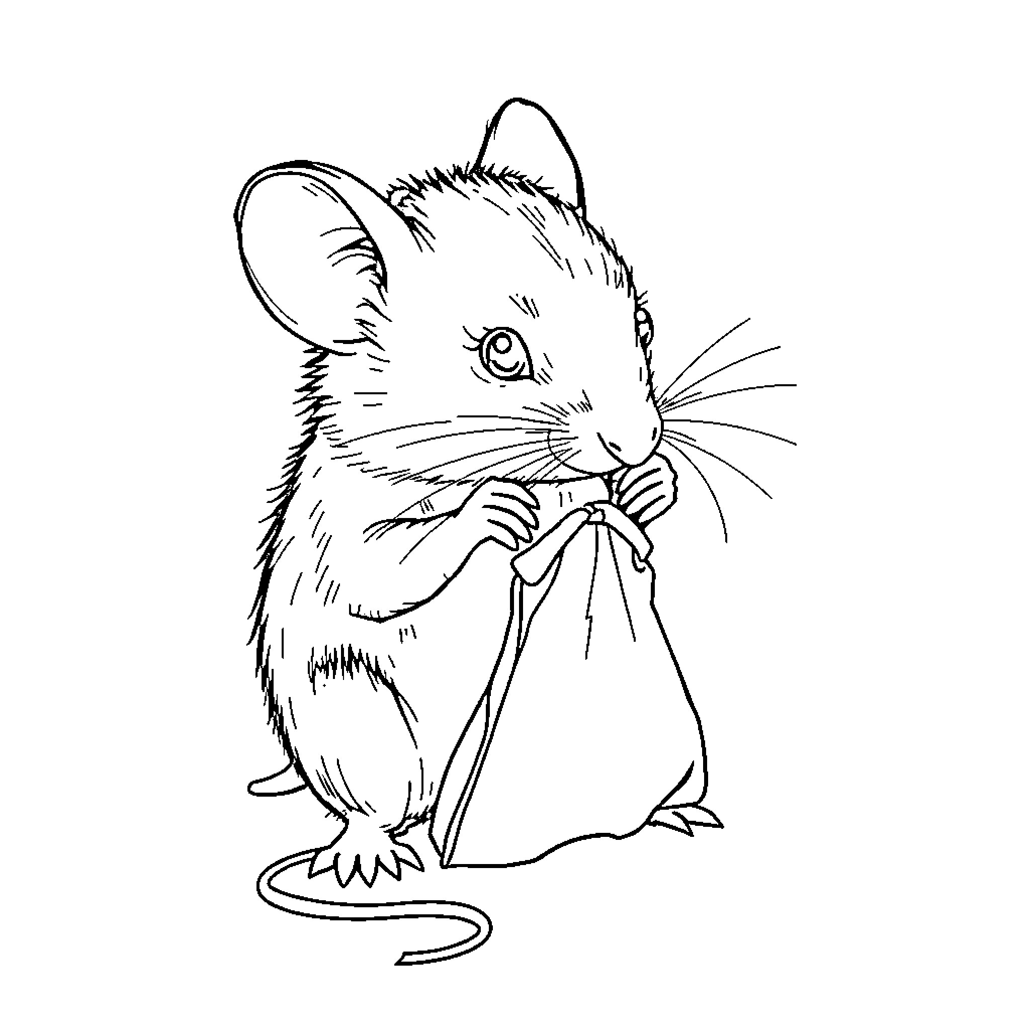 Mouse nibbling on a snack Coloring Page (free black-and-white line drawing printable PDF for all, from beginners to advanced learners, including children, teens, adults, and seniors)