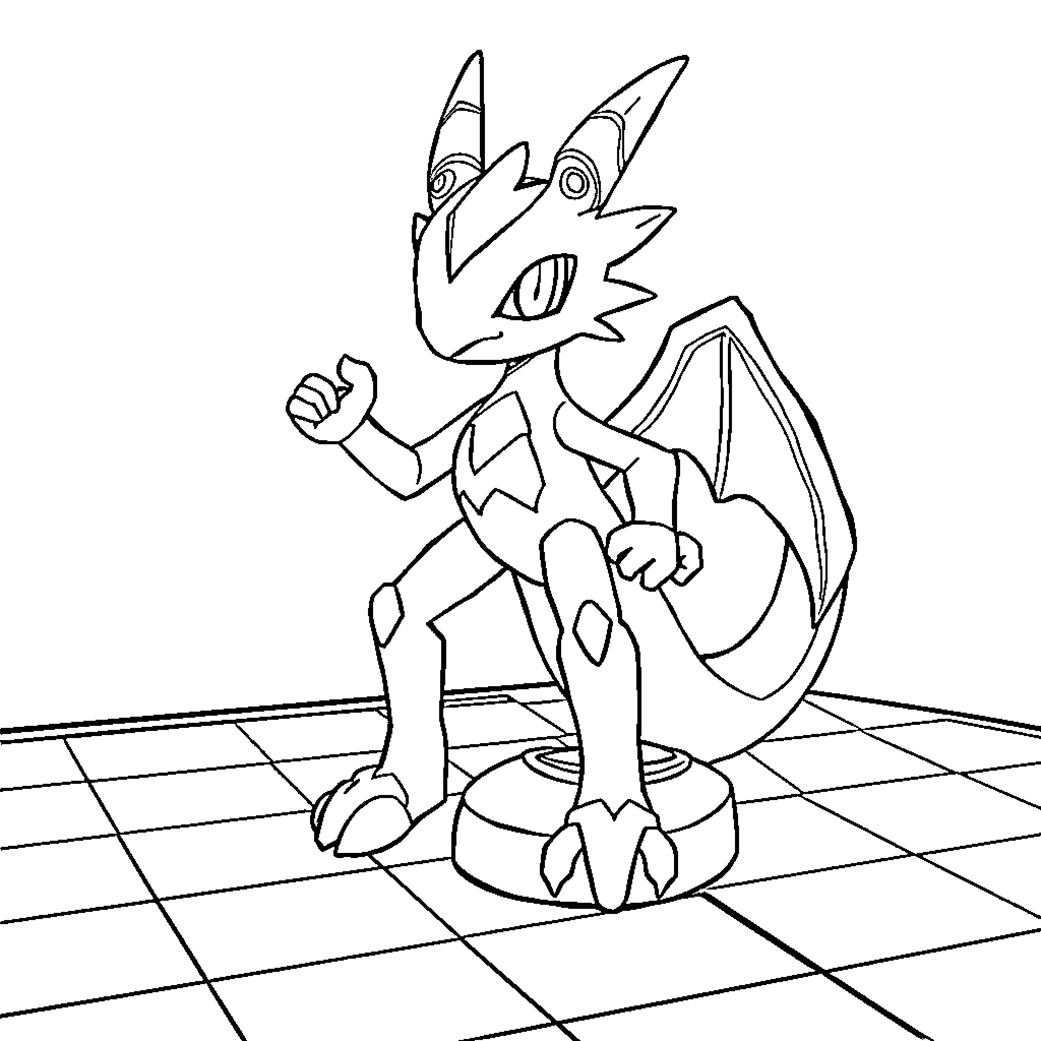 Digimon character striking a battle pose Coloring Page (free black-and-white line drawing printable PDF for all, from beginners to advanced learners, including children, teens, adults, and seniors)