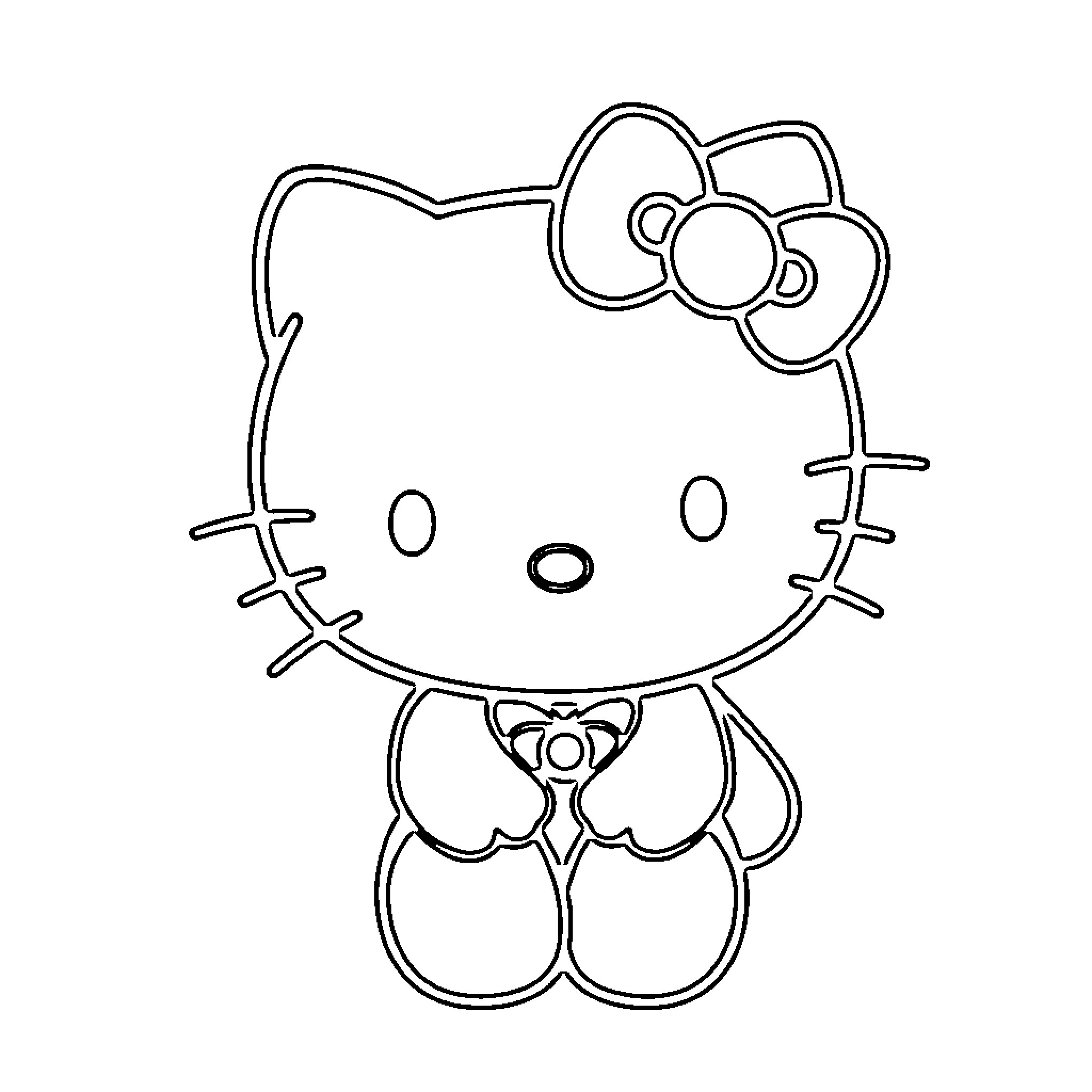 Hello Kitty sitting happily Coloring Page (free black-and-white line drawing printable PDF for all, from beginners to advanced learners, including children, teens, adults, and seniors)