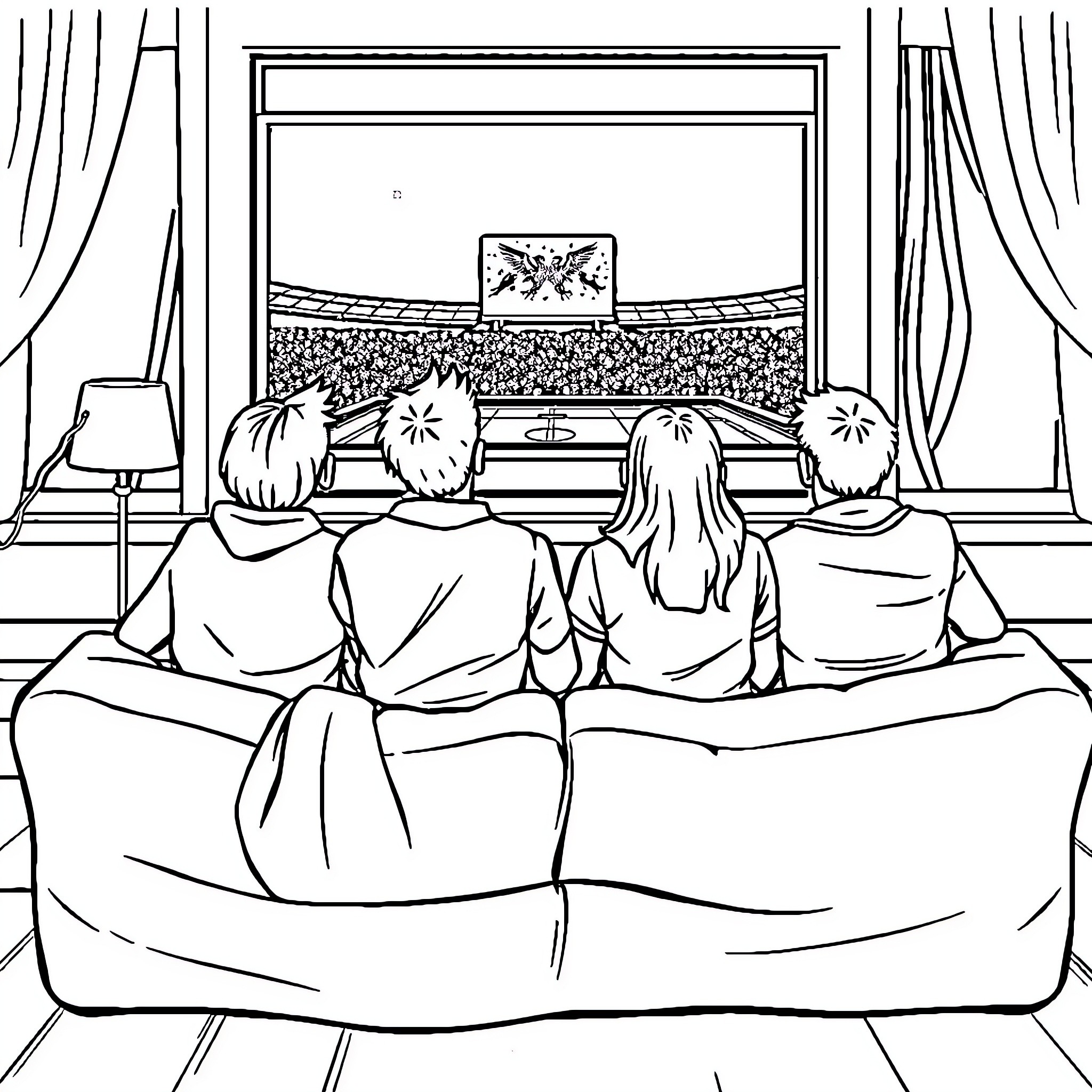 People watching a performance in a theater Coloring Page (free black-and-white line drawing printable PDF for all, from beginners to advanced learners, including children, teens, adults, and seniors)
