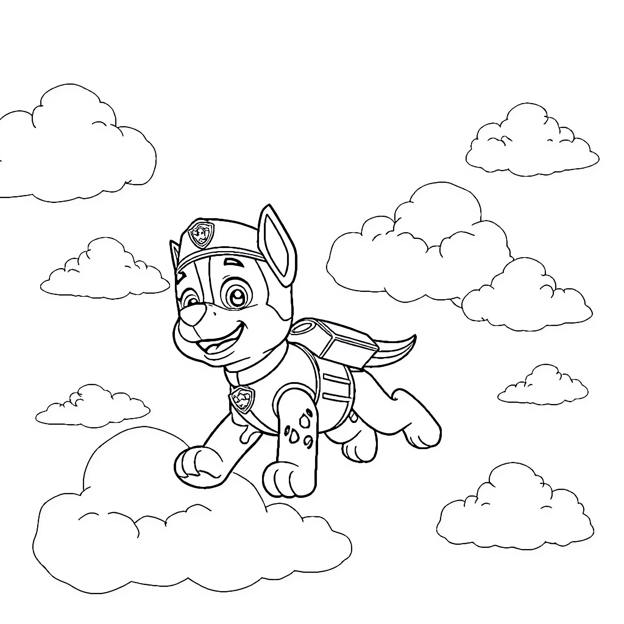 Paw Patrol Puppy's Adventure in the Clouds Coloring Page (free black-and-white line drawing printable PDF for all, from beginners to advanced learners, including children, teens, adults, and seniors)