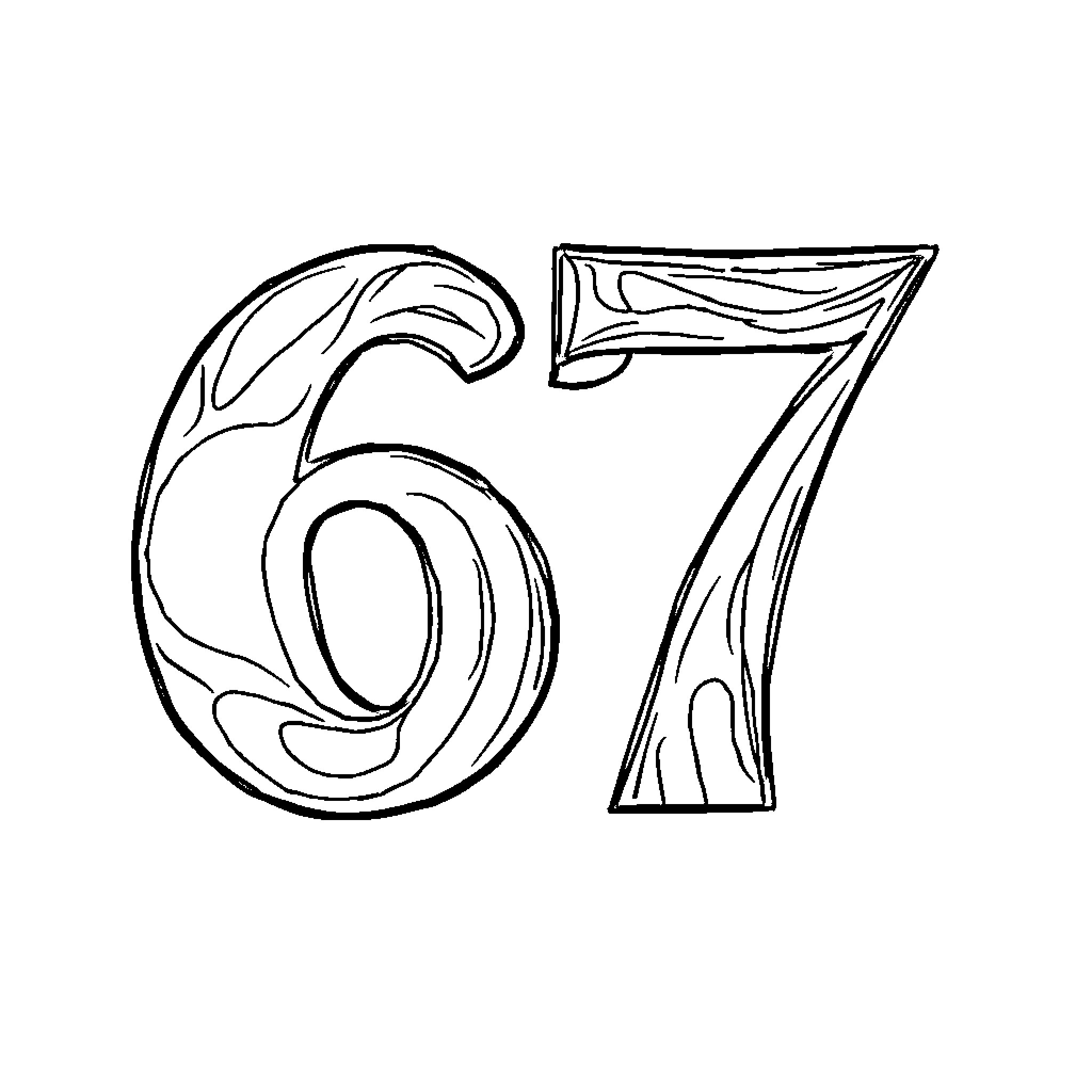 67 Artistic wooden numbers Coloring Page (free black-and-white line drawing printable PDF for all, from beginners to advanced learners, including children, teens, adults, and seniors)