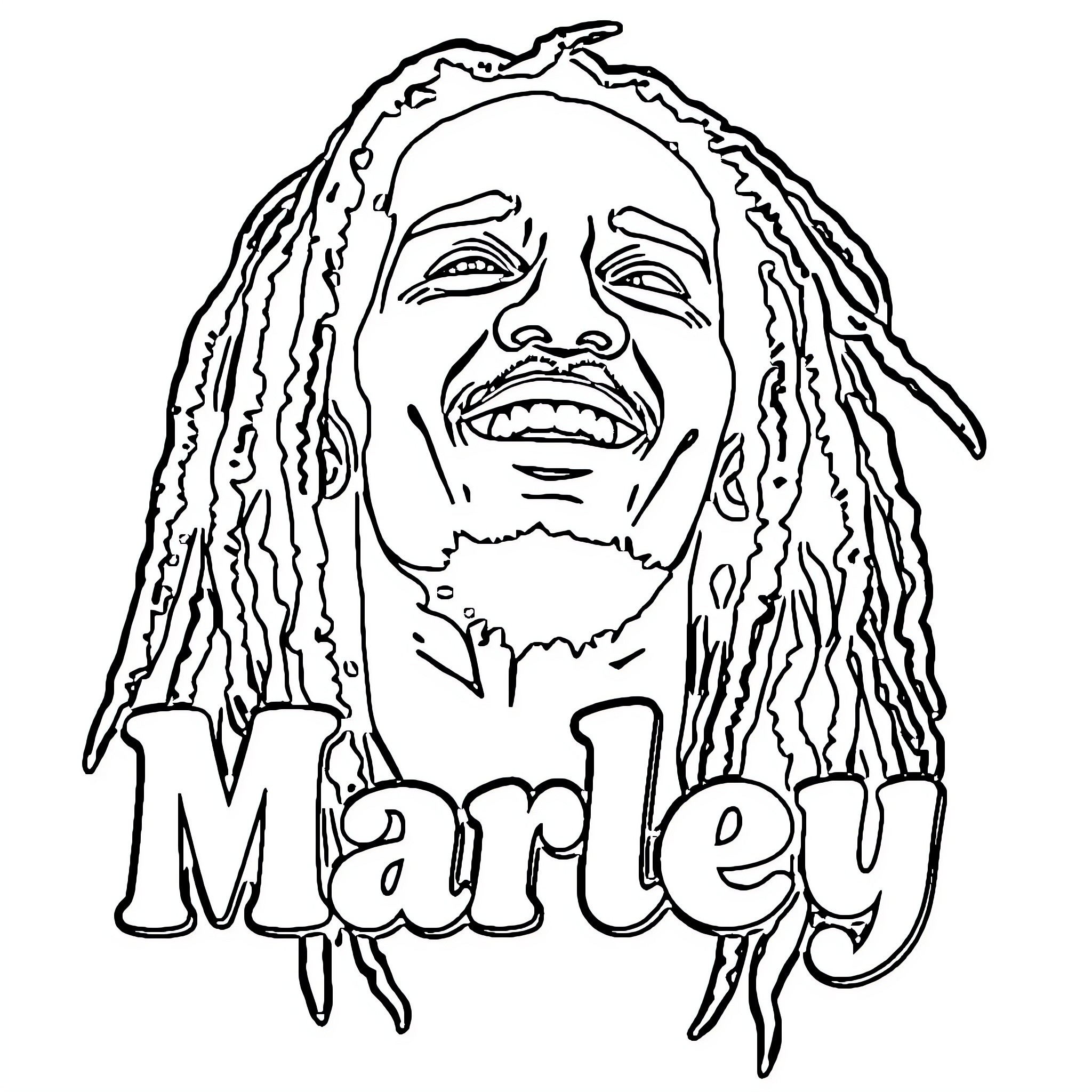 Marley's Smiling Portrait Coloring Page (free black-and-white line drawing printable PDF for all, from beginners to advanced learners, including children, teens, adults, and seniors)