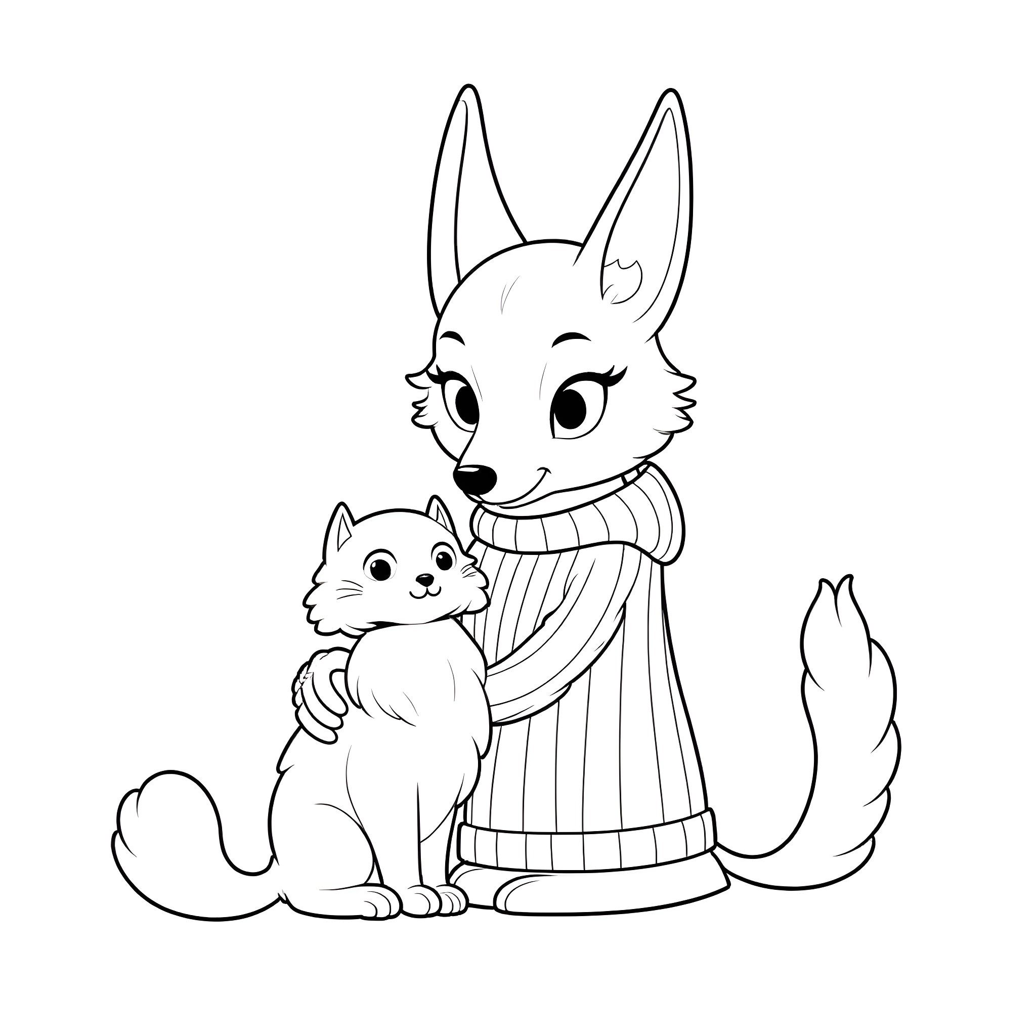 Loki and his mischievous companion Coloring Page (free black-and-white line drawing printable PDF for all, from beginners to advanced learners, including children, teens, adults, and seniors)