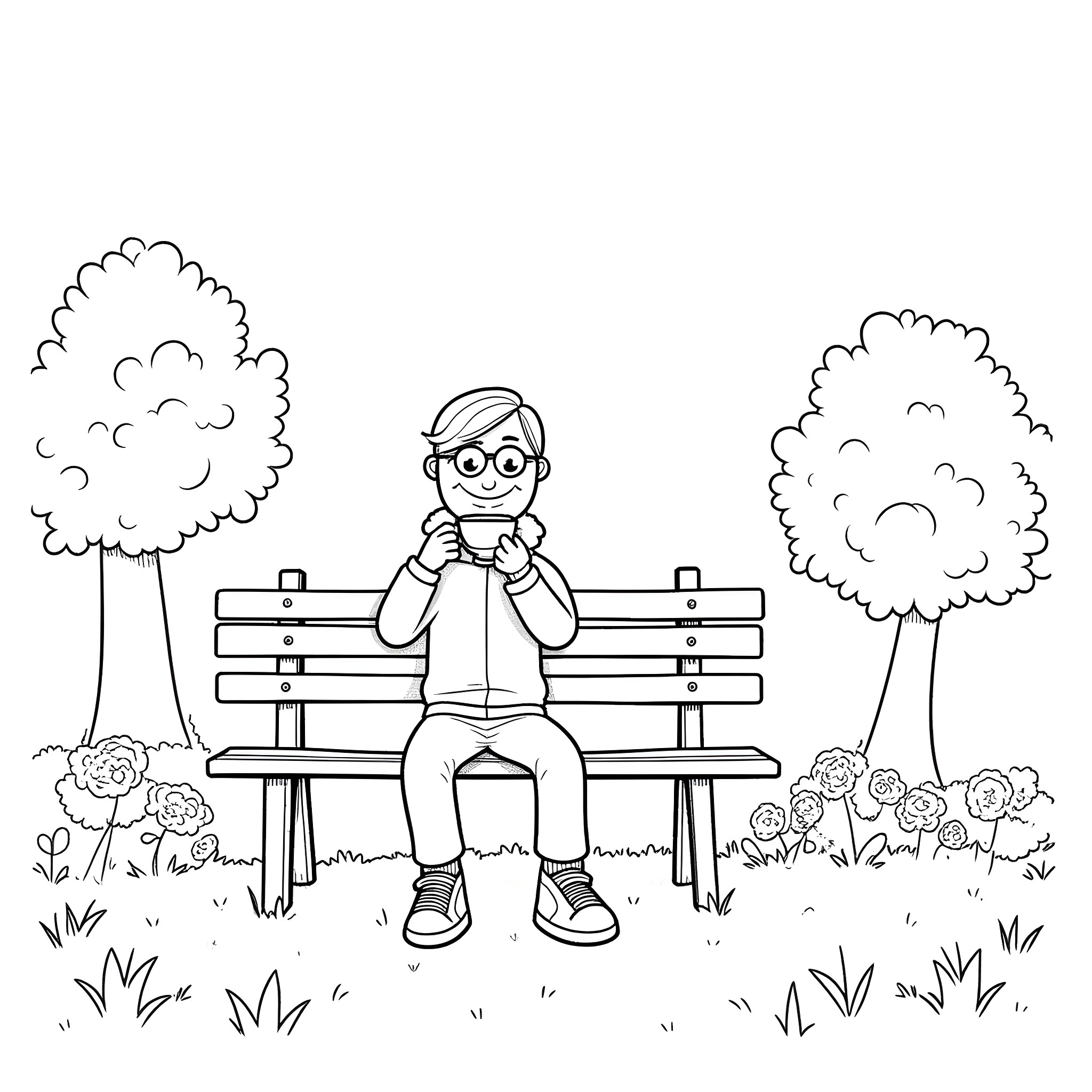 Martian Manhunter relaxing on a park bench Coloring Page (free black-and-white line drawing printable PDF for all, from beginners to advanced learners, including children, teens, adults, and seniors)