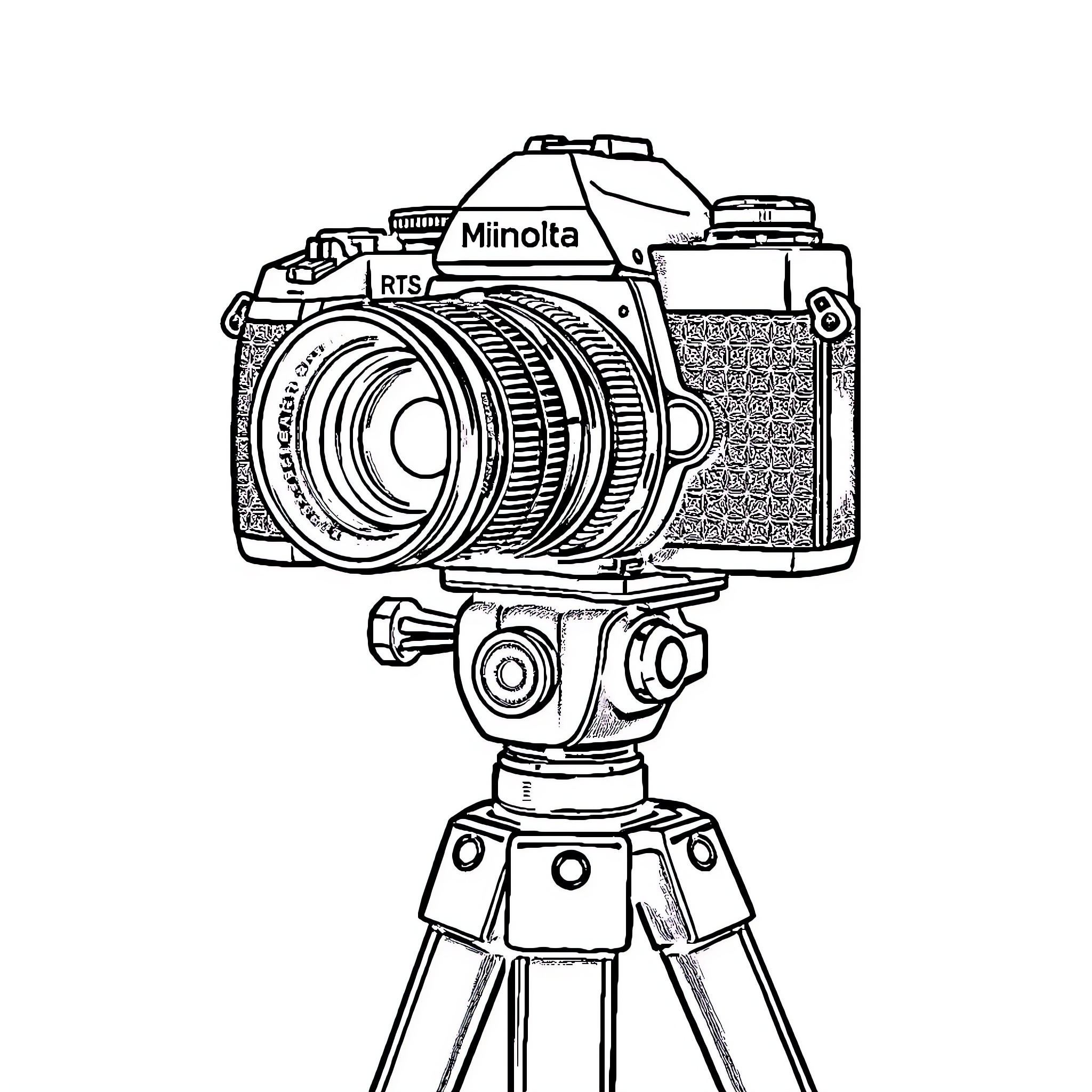 Camera with tripod capturing moments Coloring Page (free black-and-white line drawing printable PDF for all, from beginners to advanced learners, including children, teens, adults, and seniors)