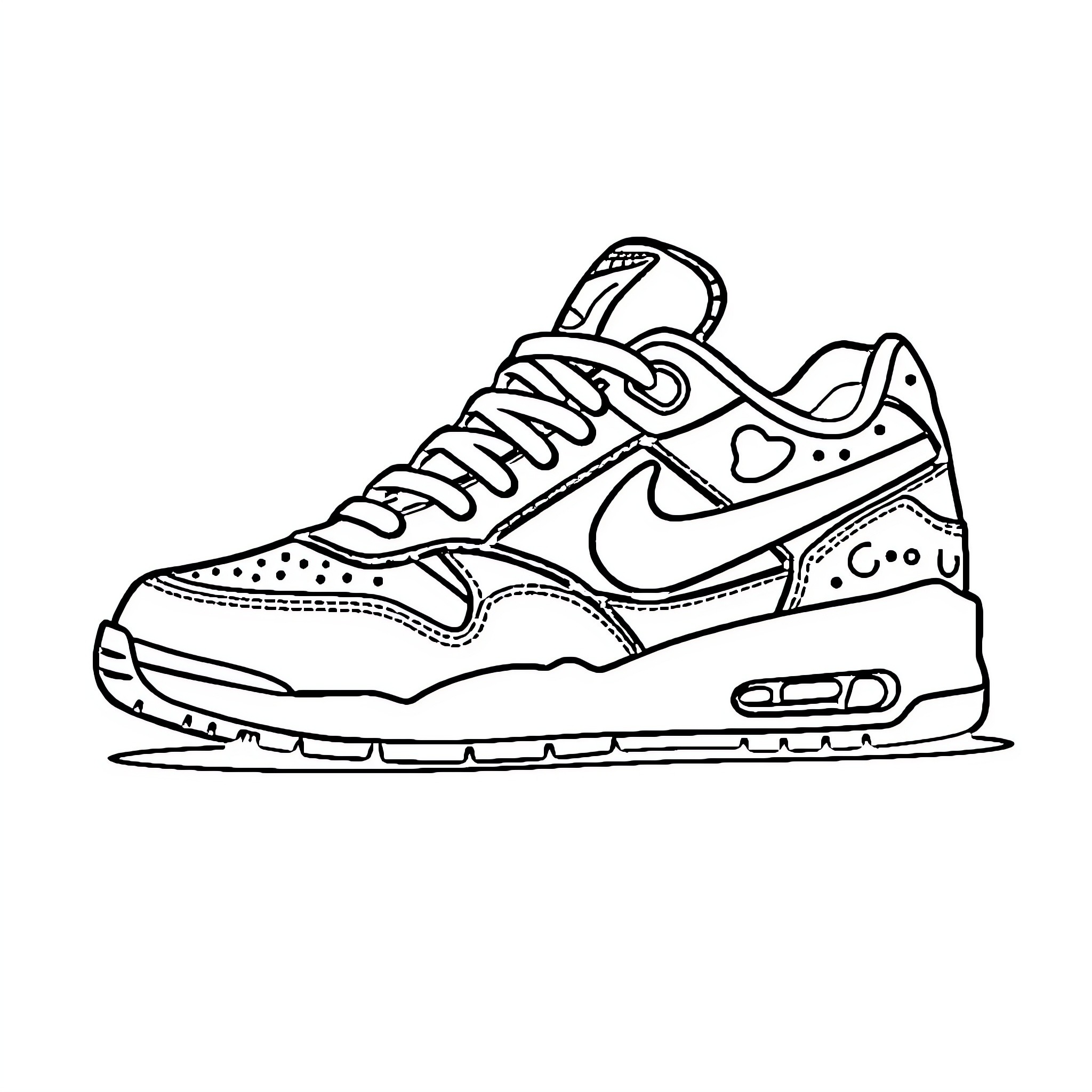 Sneaker with intricate design pattern Coloring Page (free black-and-white line drawing printable PDF for all, from beginners to advanced learners, including children, teens, adults, and seniors)