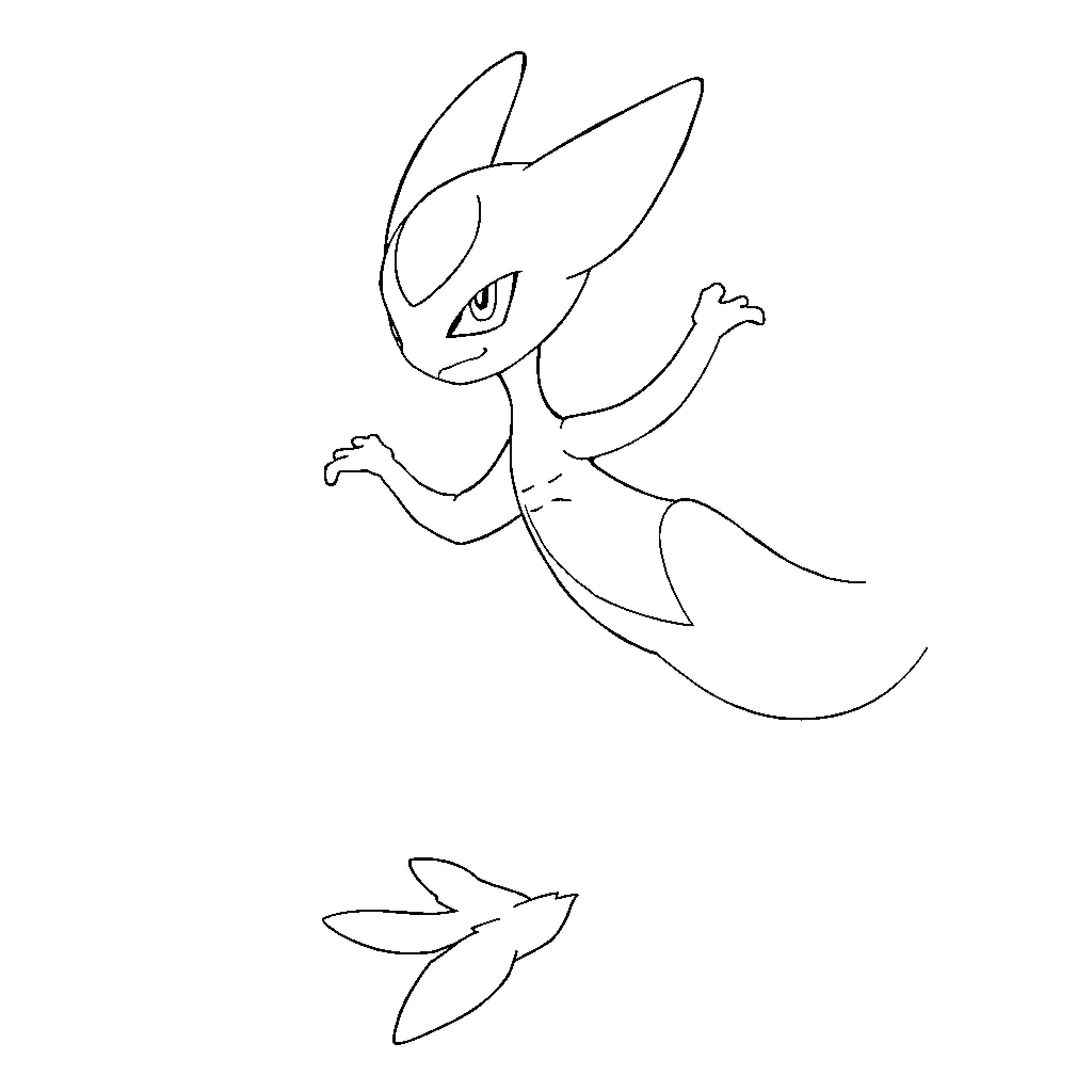 Mewtwo in a dynamic pose Coloring Page (free black-and-white line drawing printable PDF for all, from beginners to advanced learners, including children, teens, adults, and seniors)