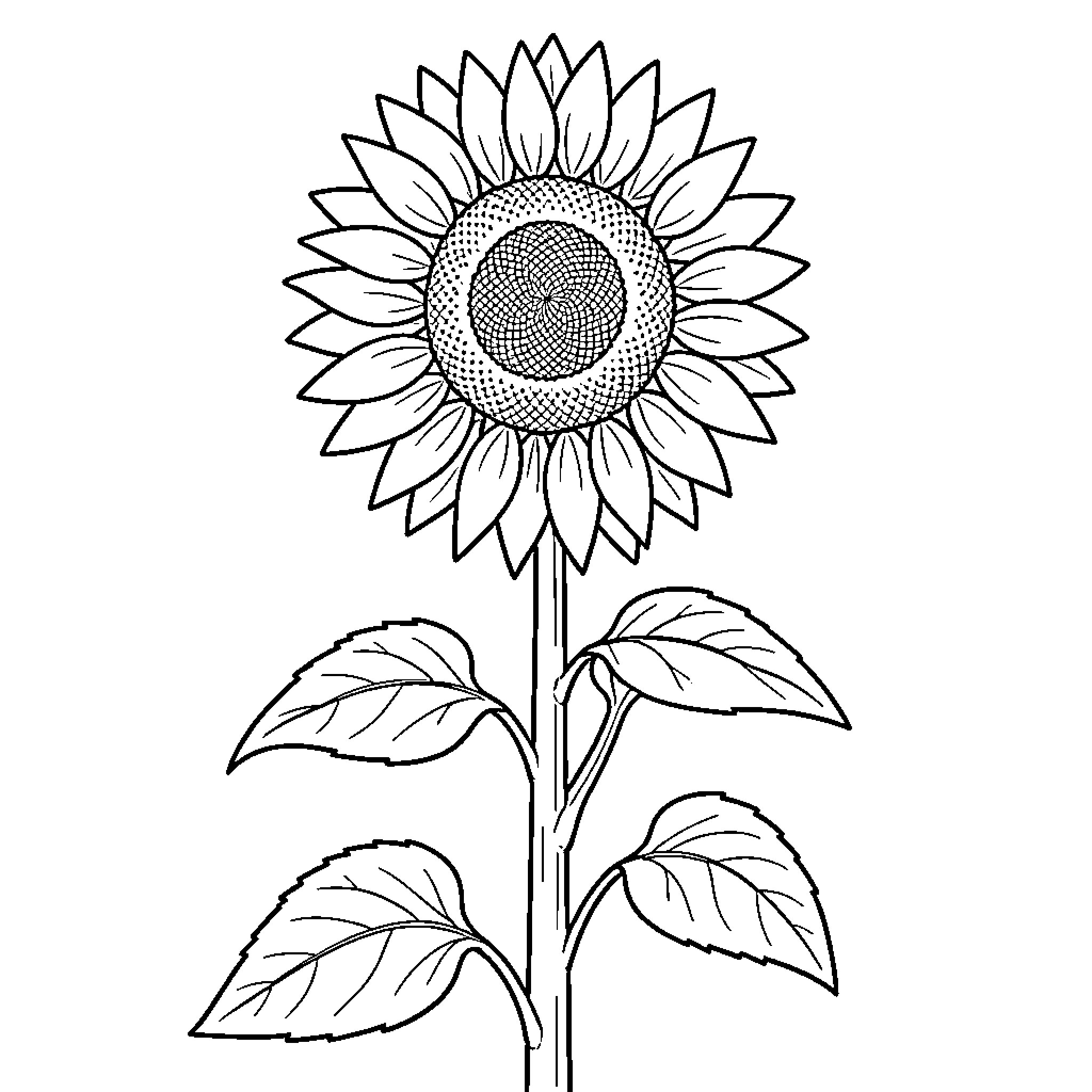 Sunflower in simple line art style Coloring Page (free black-and-white line drawing printable PDF for all, from beginners to advanced learners, including children, teens, adults, and seniors)