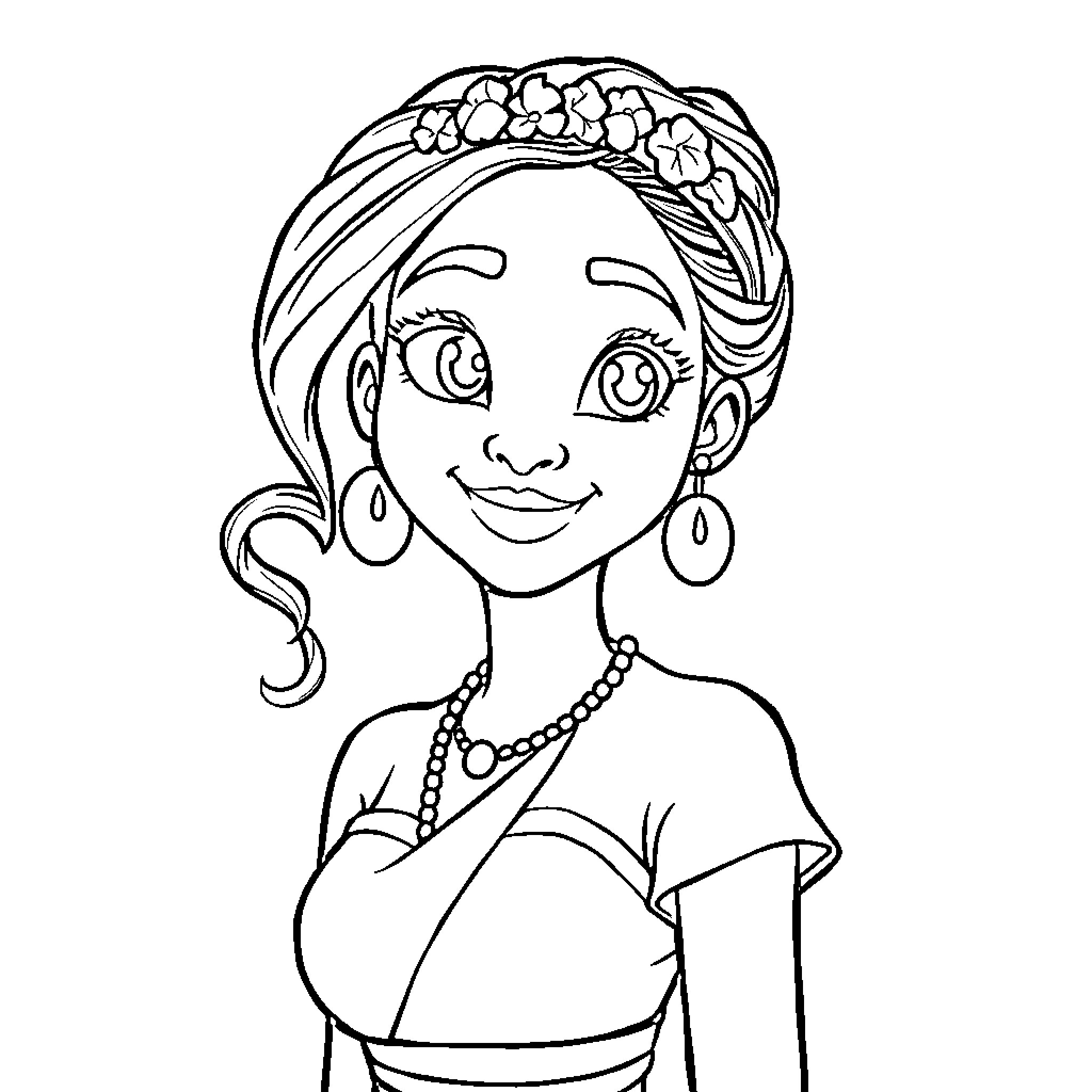 Tiana's Joyful Expression Coloring Page (free black-and-white line drawing printable PDF for all, from beginners to advanced learners, including children, teens, adults, and seniors)