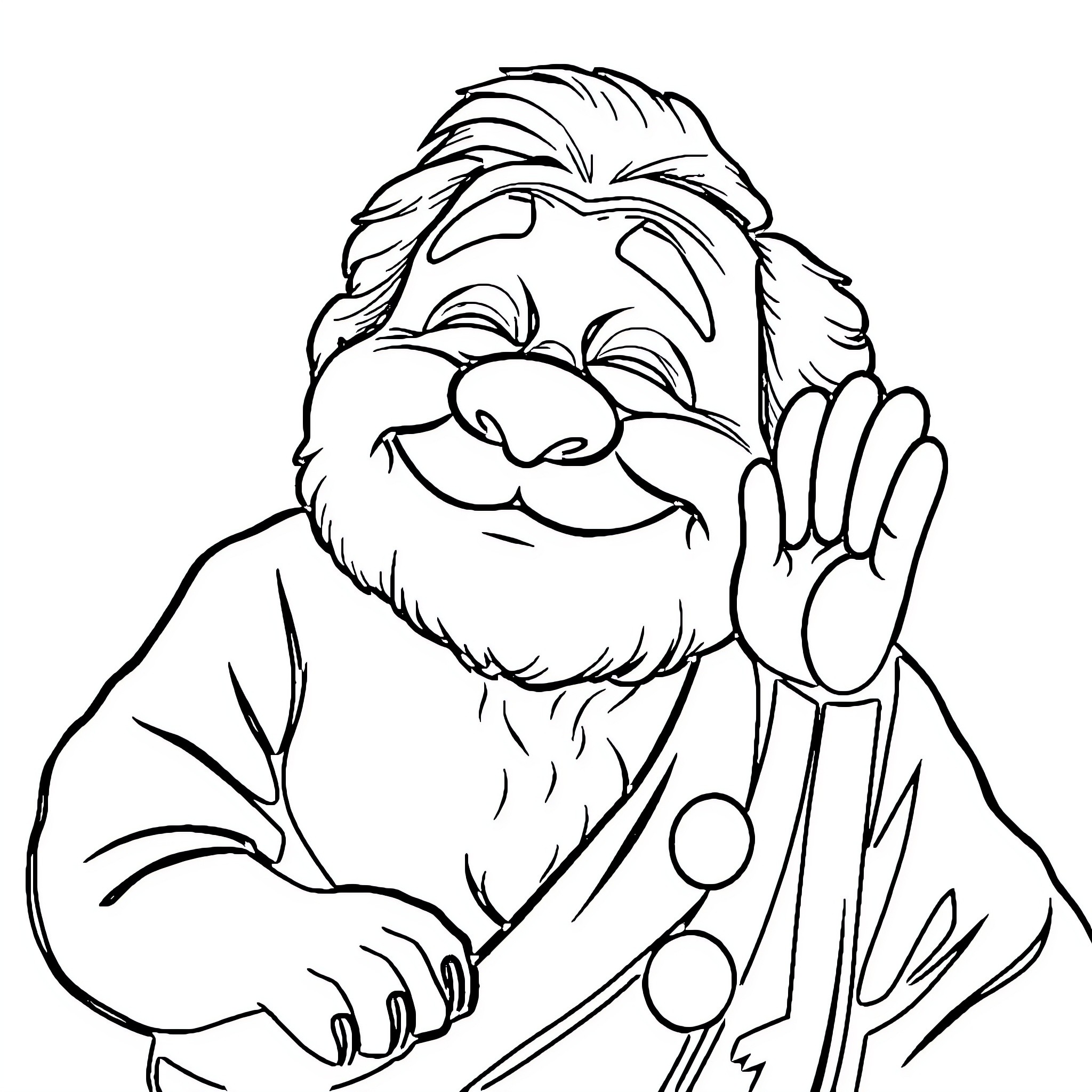 Abuelito waving and smiling happily Coloring Page (free black-and-white line drawing printable PDF for all, from beginners to advanced learners, including children, teens, adults, and seniors)
