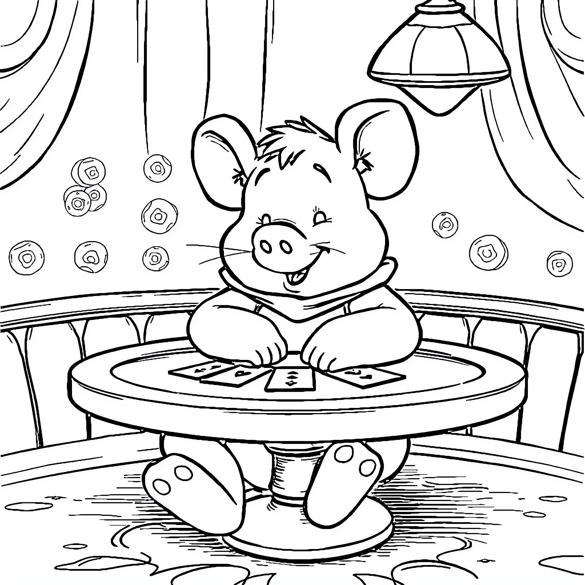 Winnie The Pooh enjoying a bubble bath Coloring Page (free black-and-white line drawing printable PDF for all, from beginners to advanced learners, including children, teens, adults, and seniors)