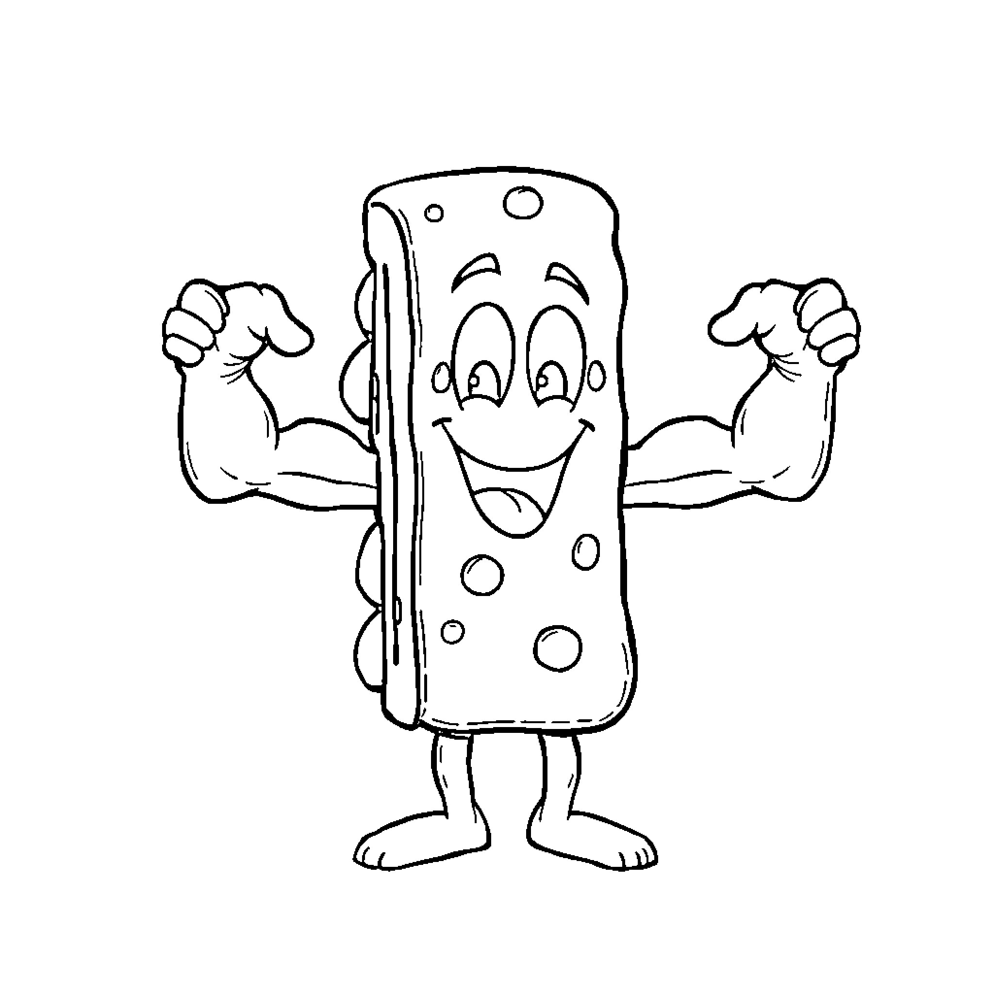 Cheesesteak flexing with excitement Coloring Page (free black-and-white line drawing printable PDF for all, from beginners to advanced learners, including children, teens, adults, and seniors)