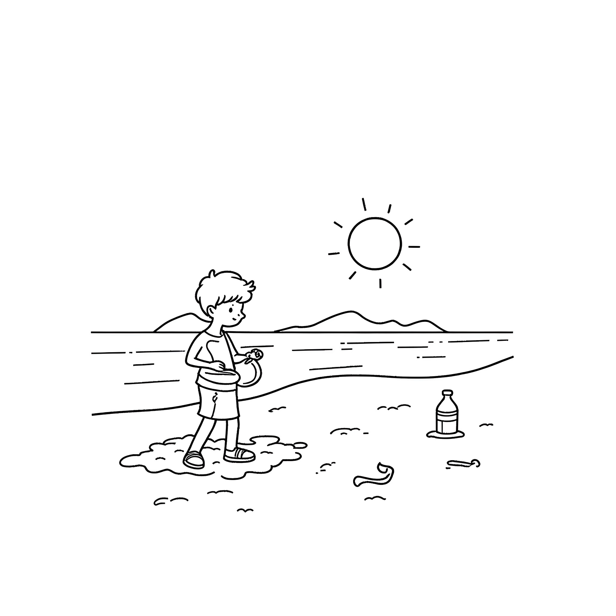 Bluey playing happily by the lake Coloring Page (free black-and-white line drawing printable PDF for all, from beginners to advanced learners, including children, teens, adults, and seniors)