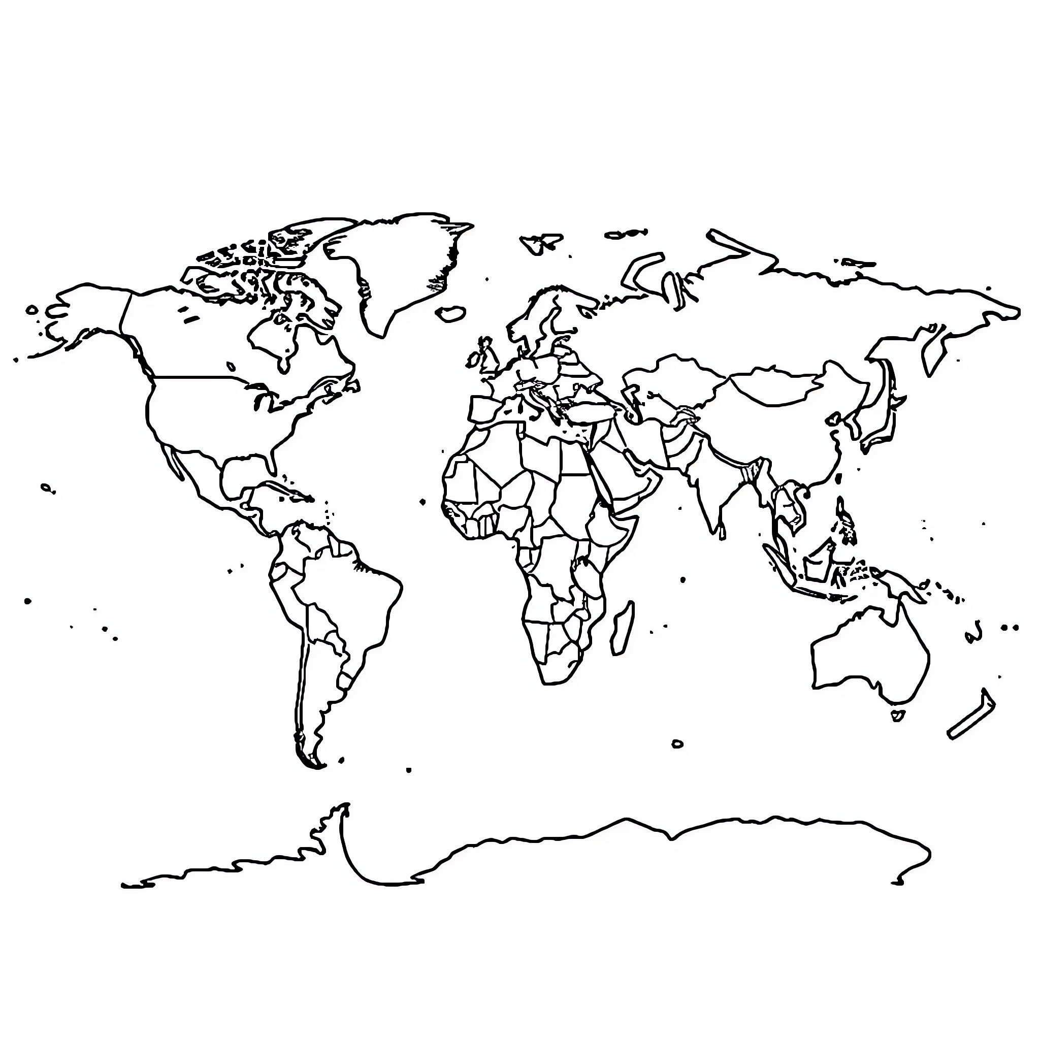 Map of the world with abstract shapes Coloring Page (free black-and-white line drawing printable PDF for all, from beginners to advanced learners, including children, teens, adults, and seniors)