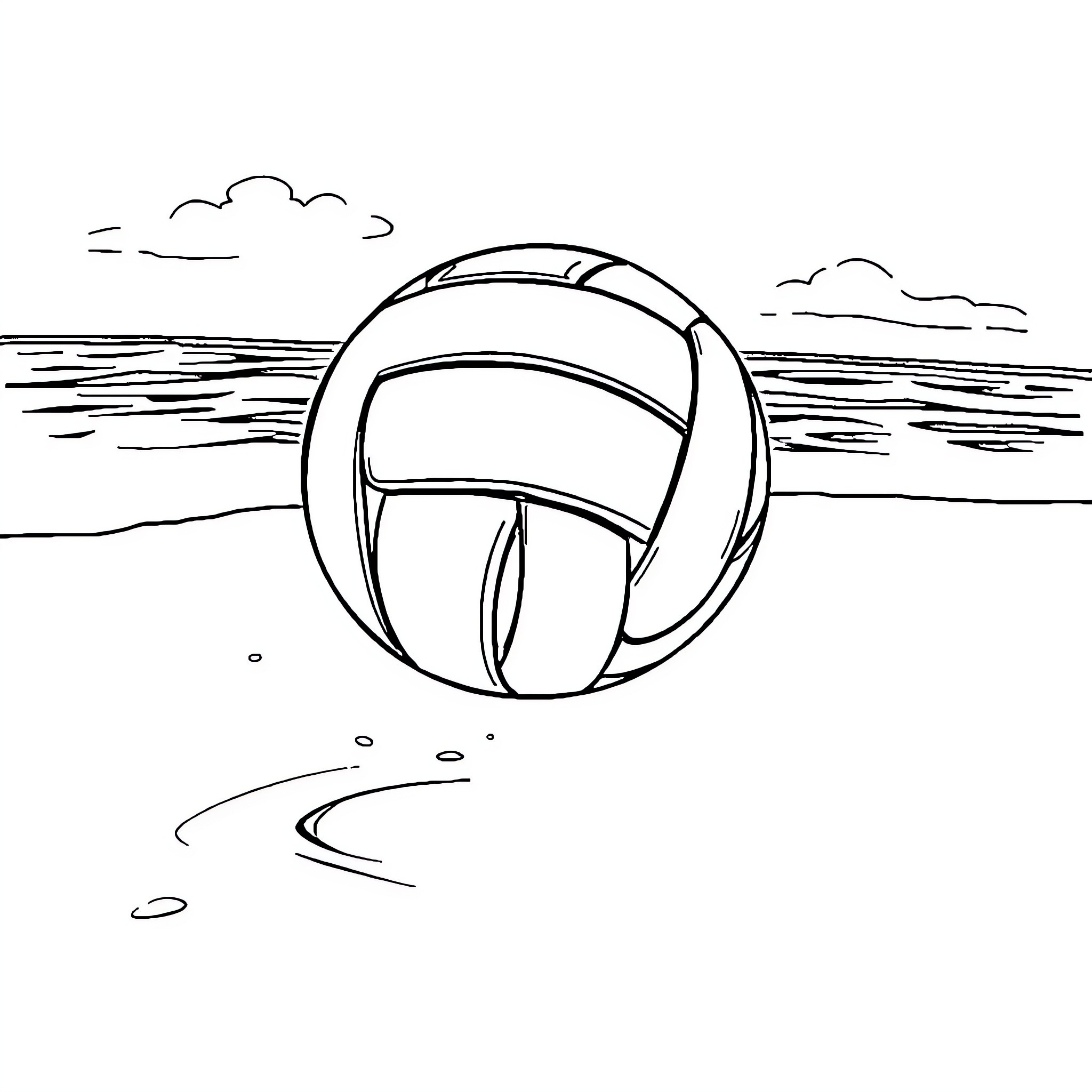 Volleyball game on the beach Coloring Page (free black-and-white line drawing printable PDF for all, from beginners to advanced learners, including children, teens, adults, and seniors)
