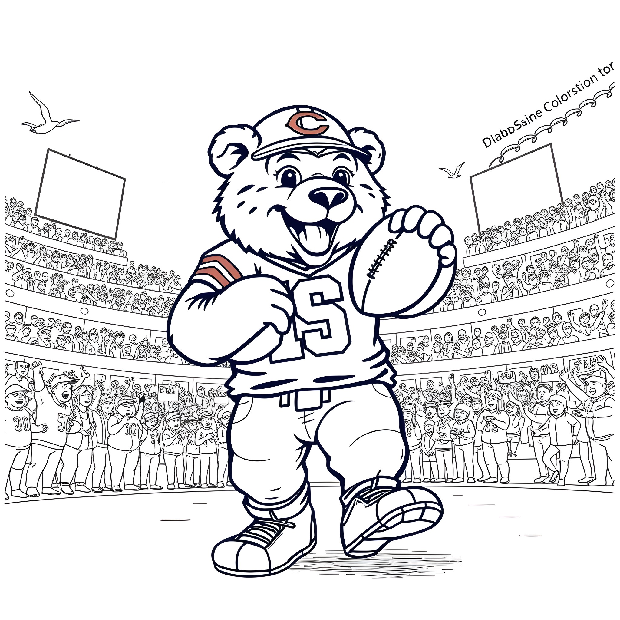 Bear mascot celebrating a sporting event Coloring Page (free black-and-white line drawing printable PDF for all, from beginners to advanced learners, including children, teens, adults, and seniors)