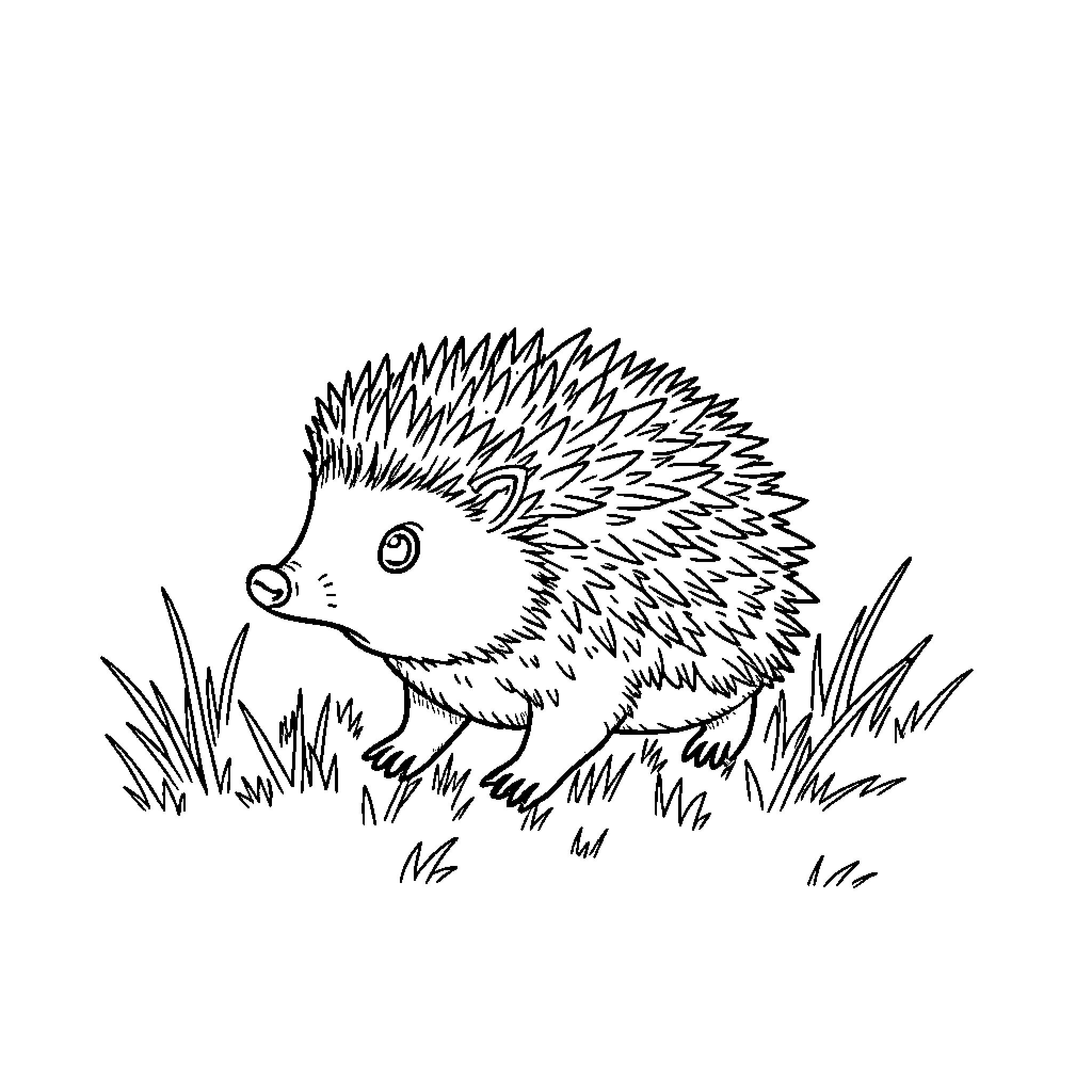 Hedgehog exploring the grassy field Coloring Page (free black-and-white line drawing printable PDF for all, from beginners to advanced learners, including children, teens, adults, and seniors)