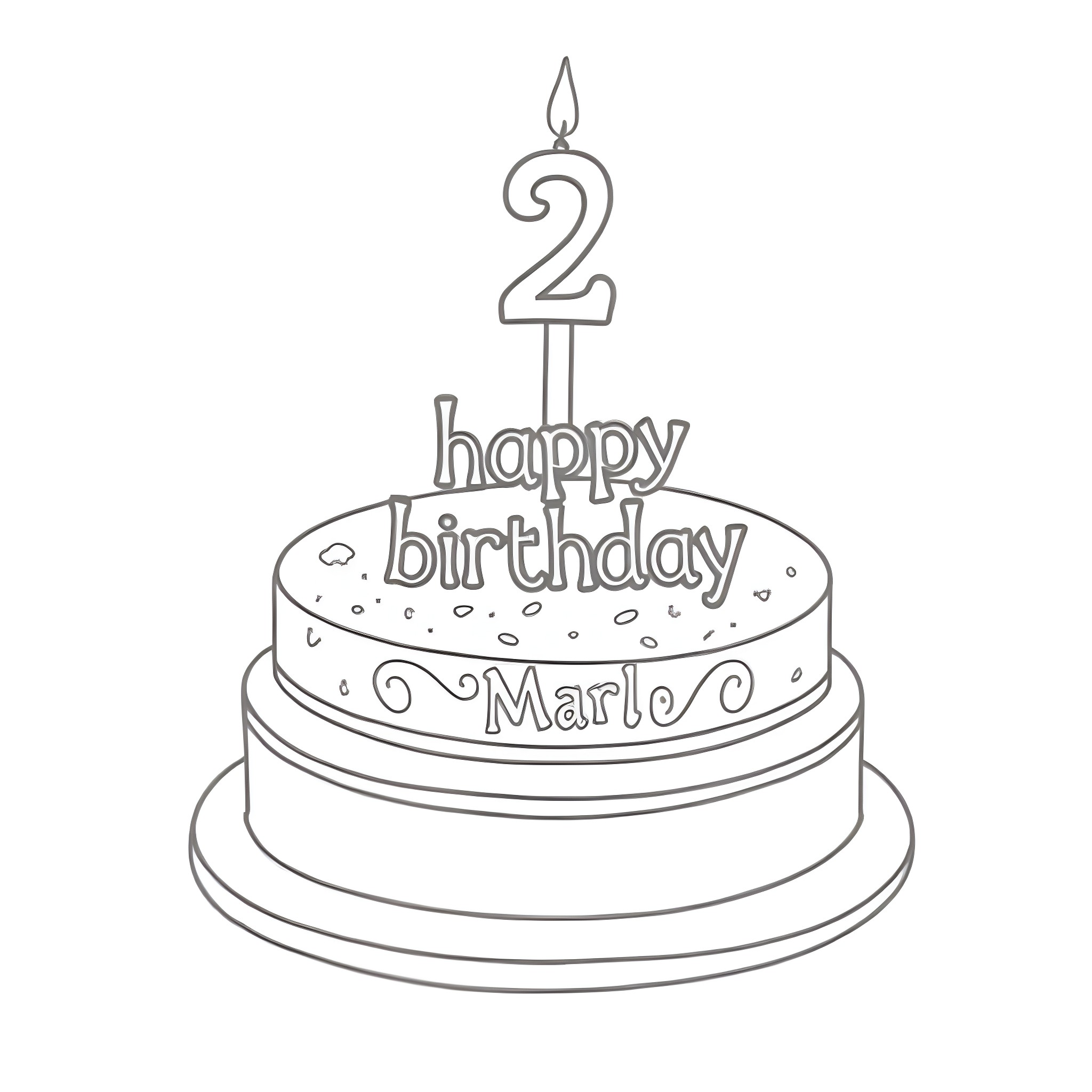 Cake with Happy Birthday message for Mario Coloring Page (free black-and-white line drawing printable PDF for all, from beginners to advanced learners, including children, teens, adults, and seniors)