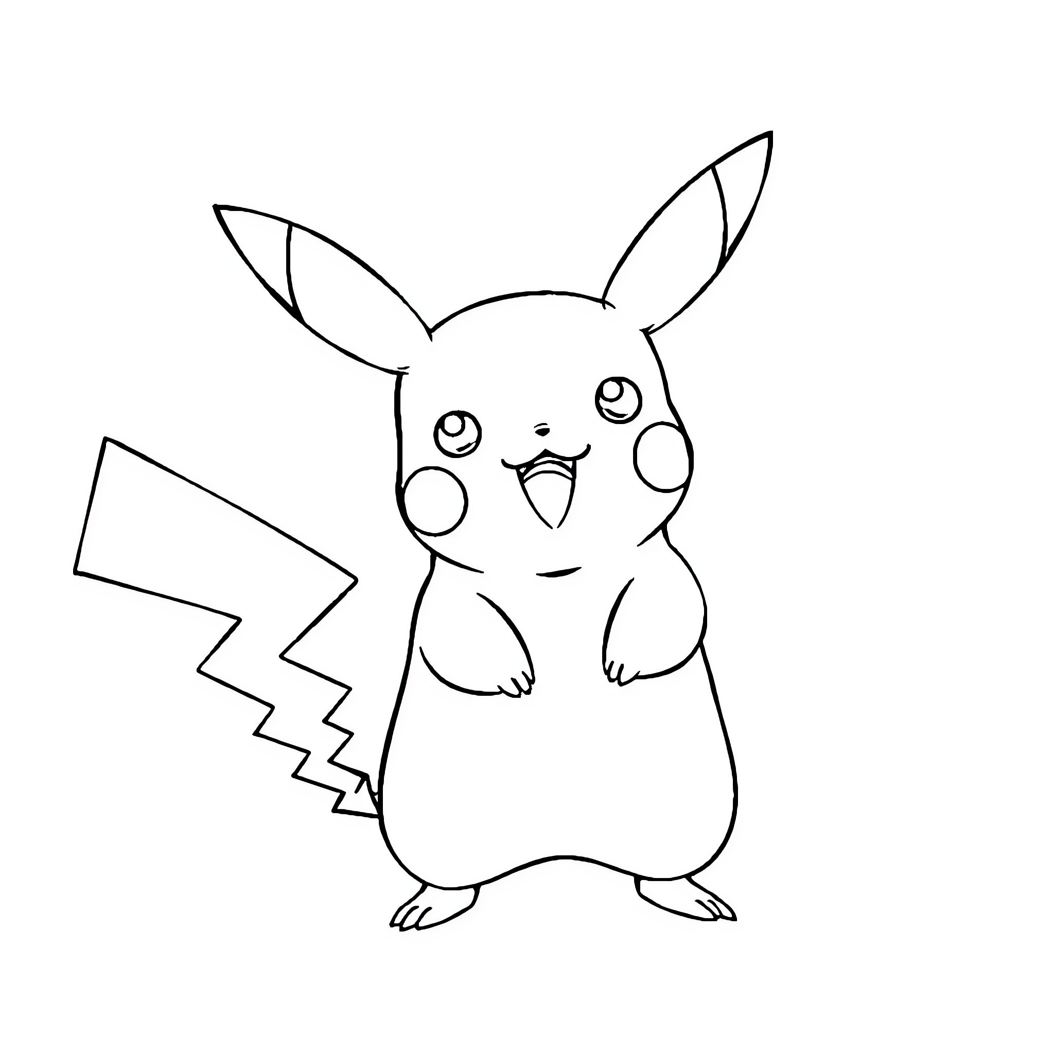 Pikachu in a friendly and playful pose Coloring Page (free black-and-white line drawing printable PDF for all, from beginners to advanced learners, including children, teens, adults, and seniors)