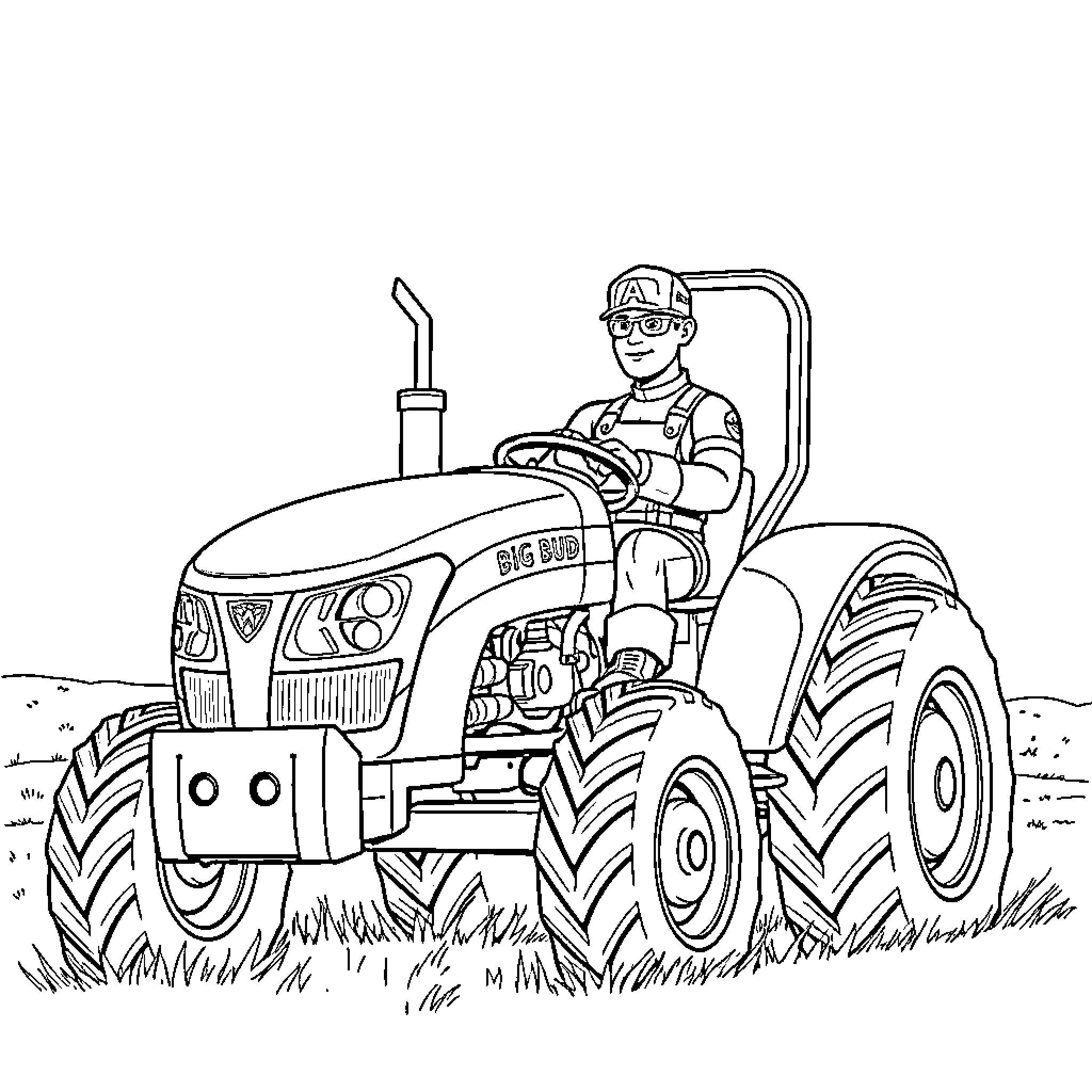 Captain America Operates a Tractor on the Farm Coloring Page (free black-and-white line drawing printable PDF for all, from beginners to advanced learners, including children, teens, adults, and seniors)
