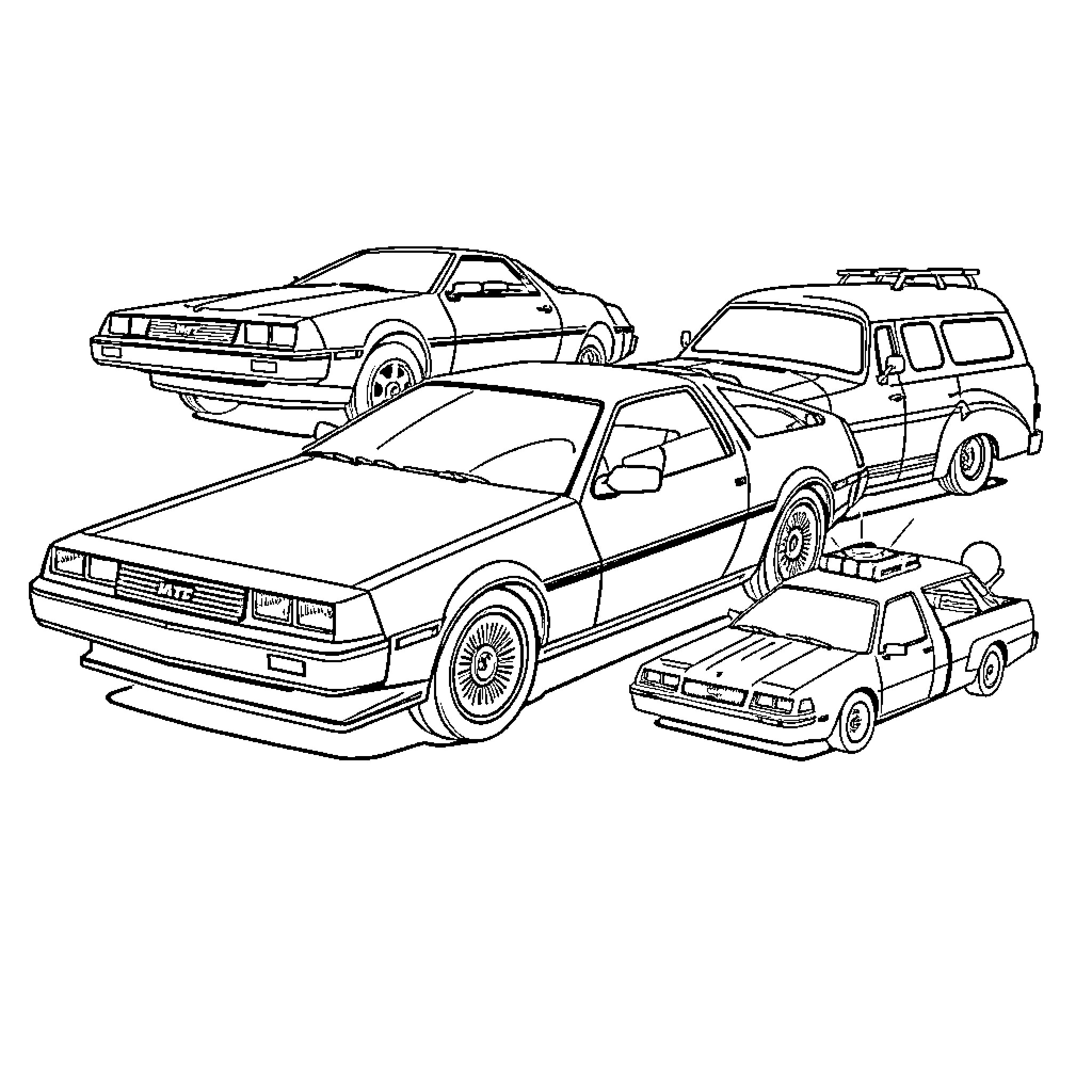 Car Enthusiasts' Dream Garage Coloring Page (free black-and-white line drawing printable PDF for all, from beginners to advanced learners, including children, teens, adults, and seniors)