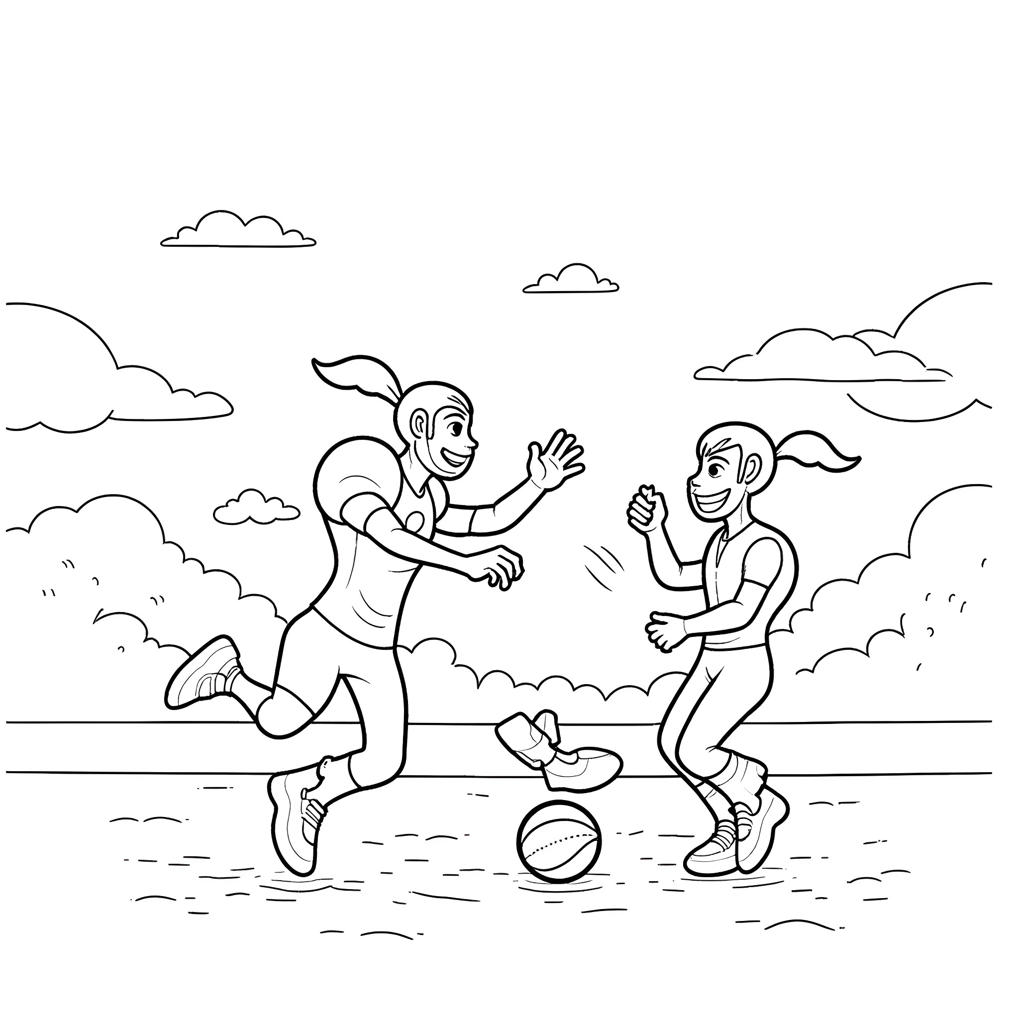 Flash of Friendly Football Fun Coloring Page (free black-and-white line drawing printable PDF for all, from beginners to advanced learners, including children, teens, adults, and seniors)