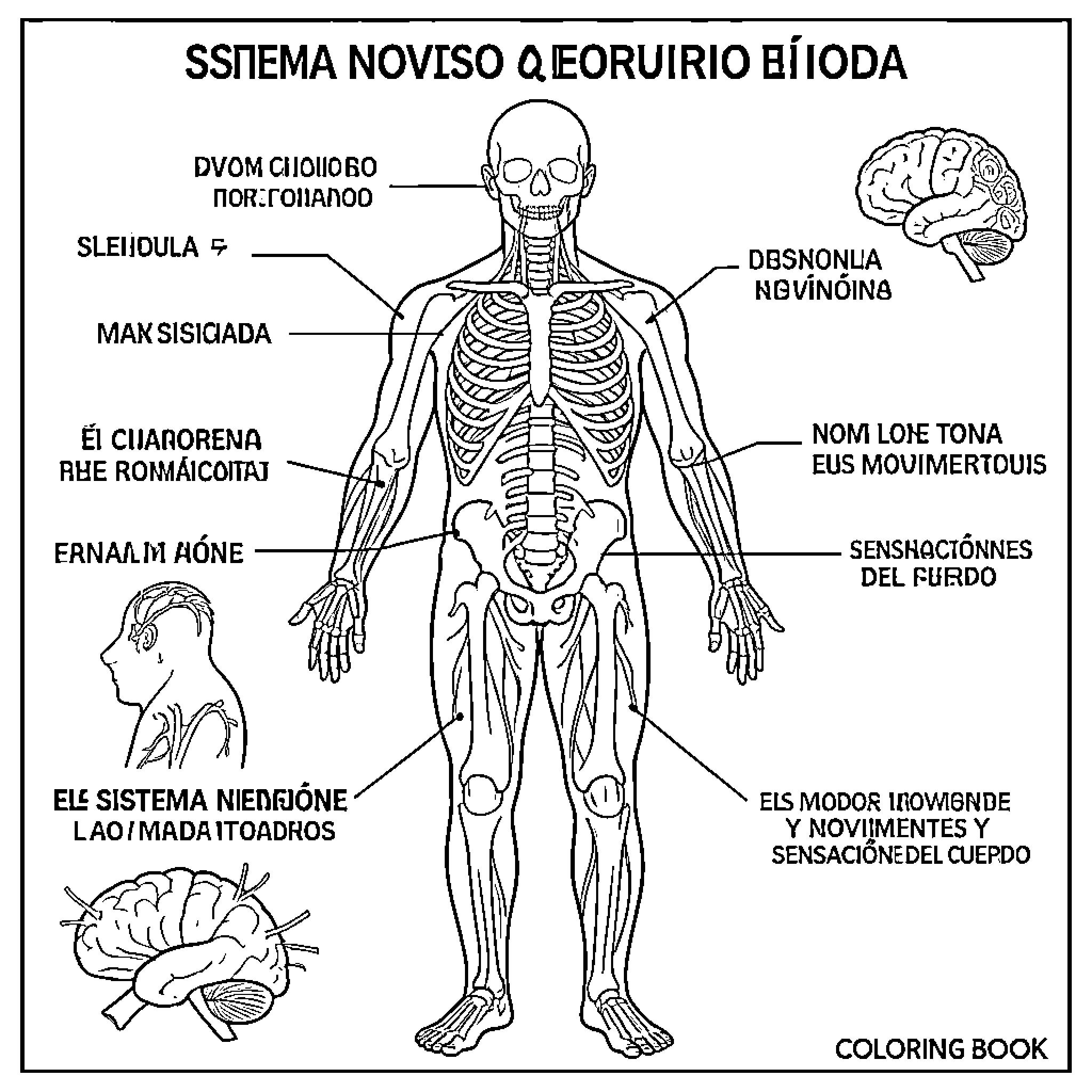 Nervous System: Anatomy and Functions Coloring Page (free black-and-white line drawing printable PDF for all, from beginners to advanced learners, including children, teens, adults, and seniors)