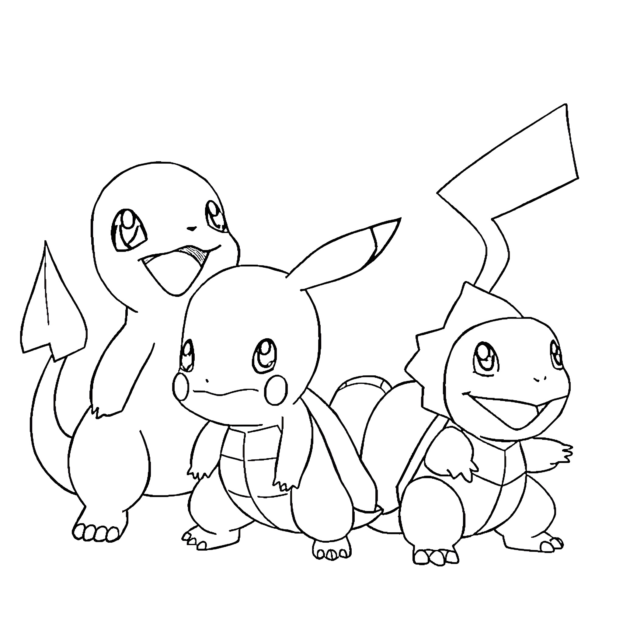 Pokémon characters in a playful scene Coloring Page (free black-and-white line drawing printable PDF for all, from beginners to advanced learners, including children, teens, adults, and seniors)