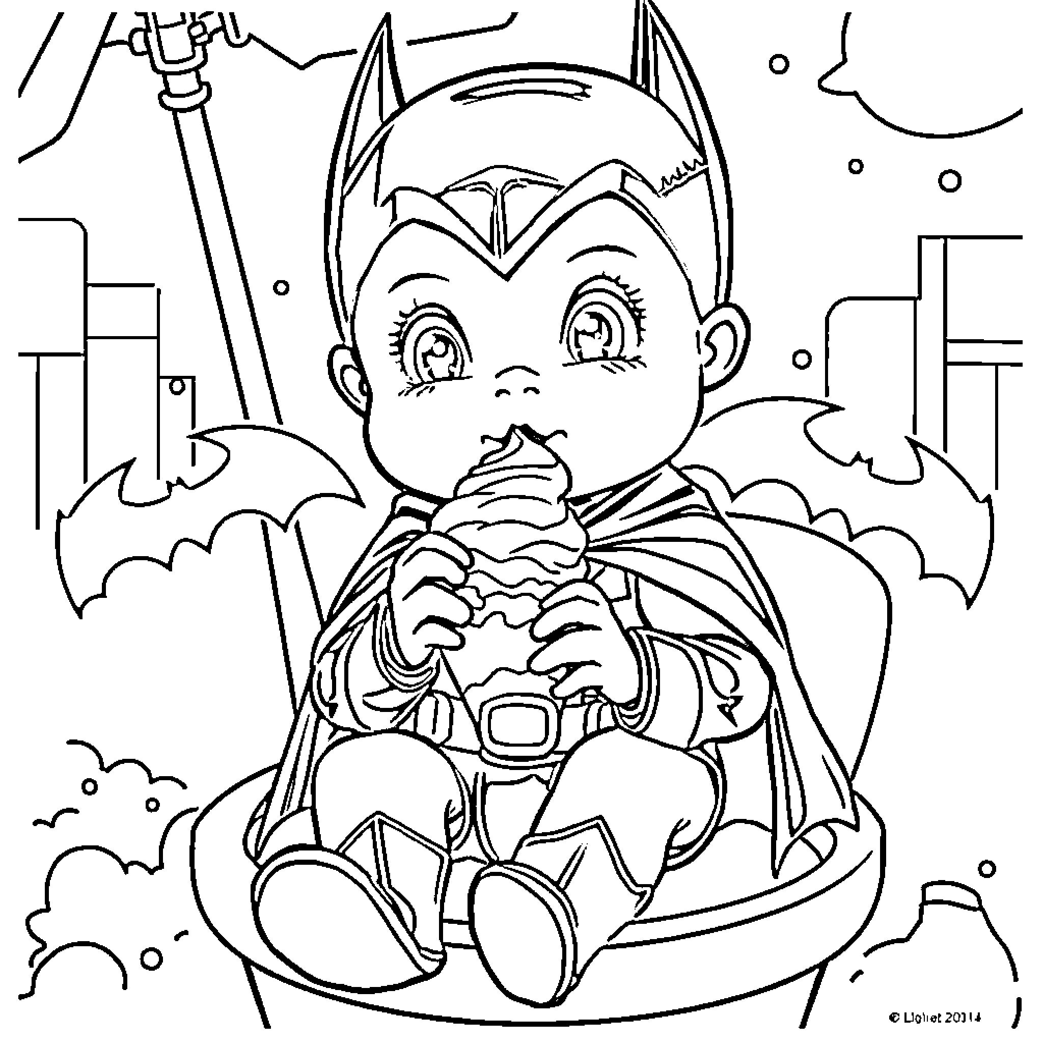 Bebe Bat Hero in Action Coloring Page (free black-and-white line drawing printable PDF for all, from beginners to advanced learners, including children, teens, adults, and seniors)