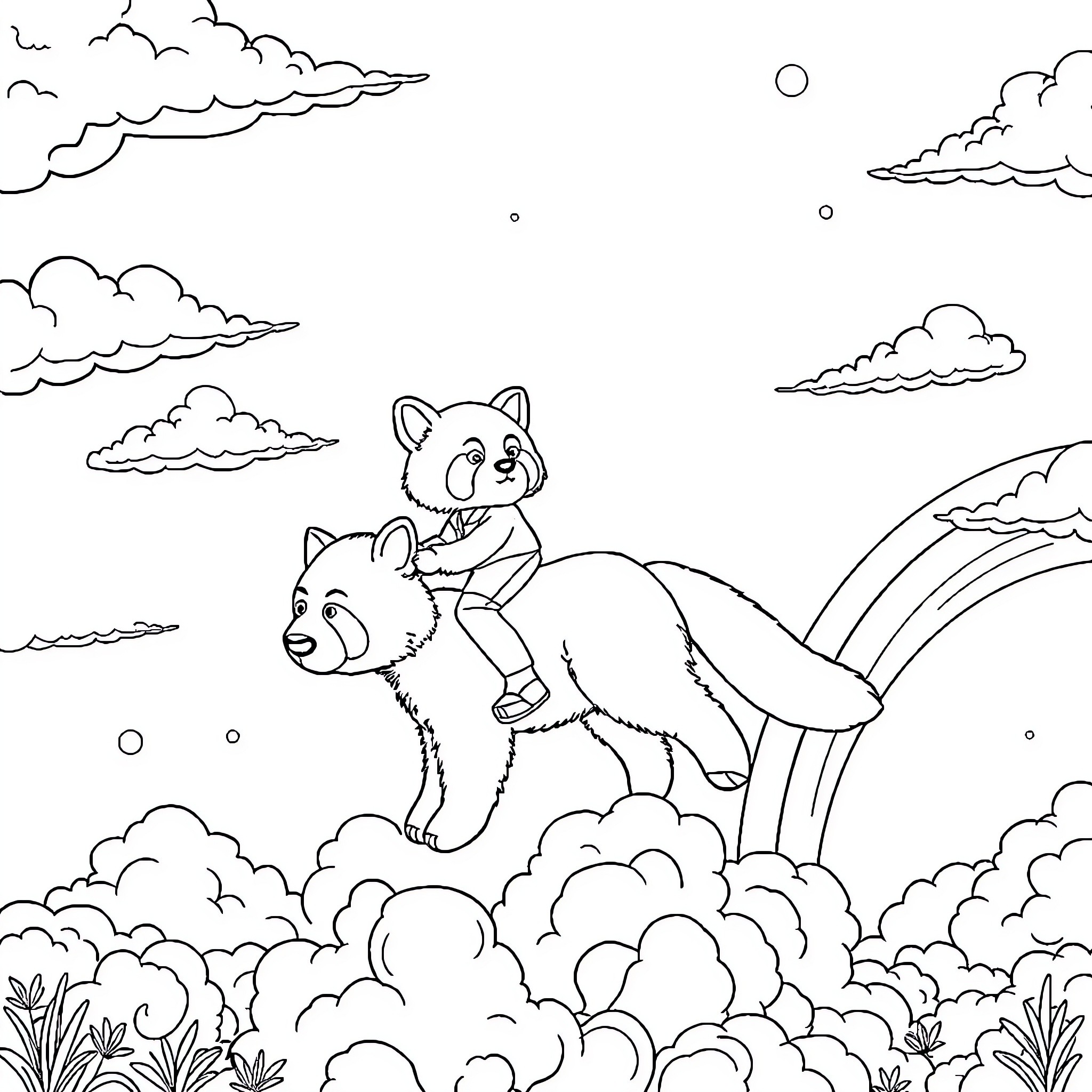 Paresseux playing in the clouds Coloring Page (free black-and-white line drawing printable PDF for all, from beginners to advanced learners, including children, teens, adults, and seniors)