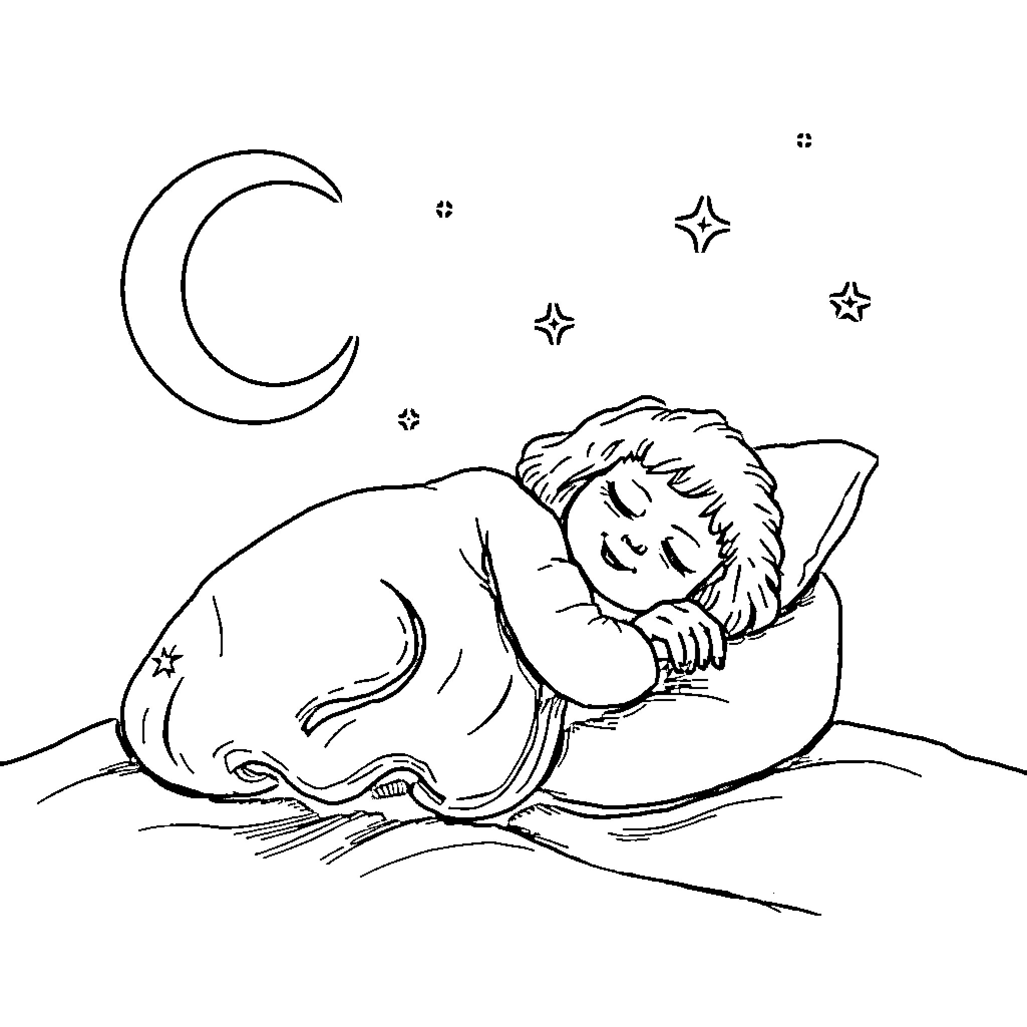 Sleep Token: Peaceful Slumber Under the Starry Sky Coloring Page (free black-and-white line drawing printable PDF for all, from beginners to advanced learners, including children, teens, adults, and seniors)