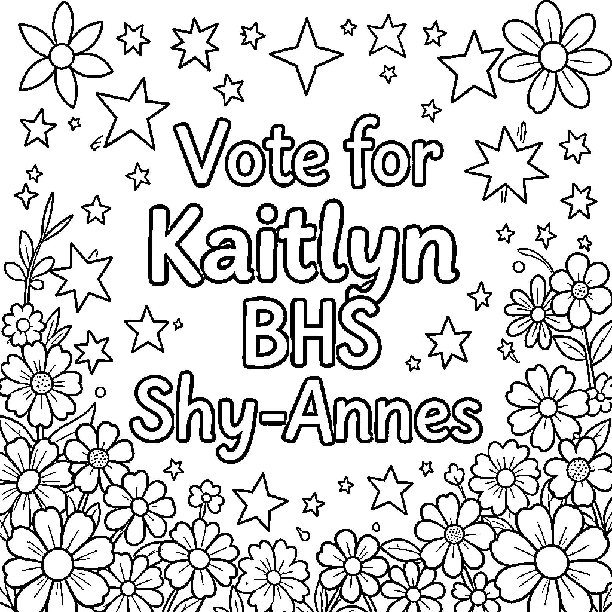 Kaitlyn's Vote for BHS Shy-Annes Coloring Page (free black-and-white line drawing printable PDF for all, from beginners to advanced learners, including children, teens, adults, and seniors)
