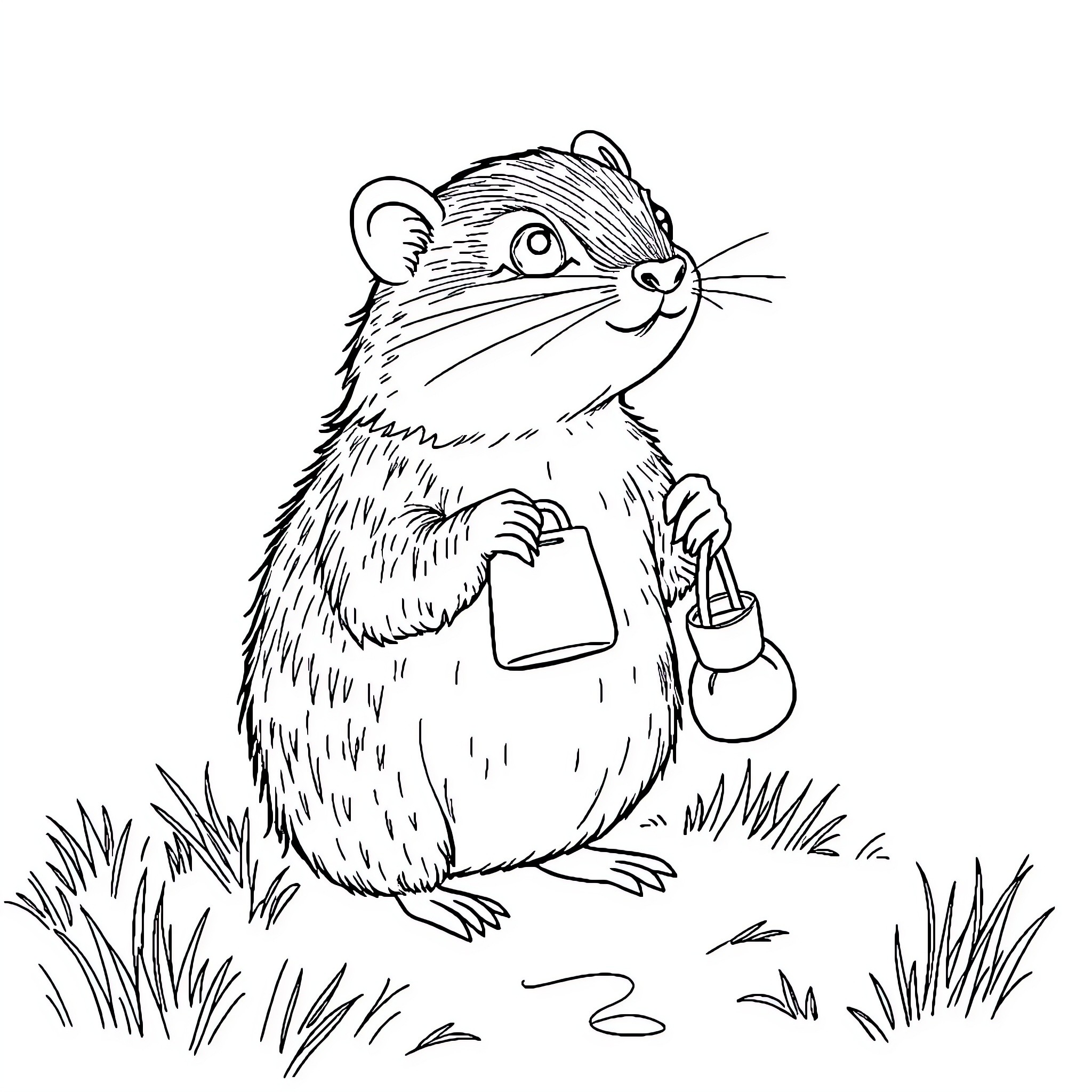 Marmot enjoying a snack in the wild Coloring Page (free black-and-white line drawing printable PDF for all, from beginners to advanced learners, including children, teens, adults, and seniors)
