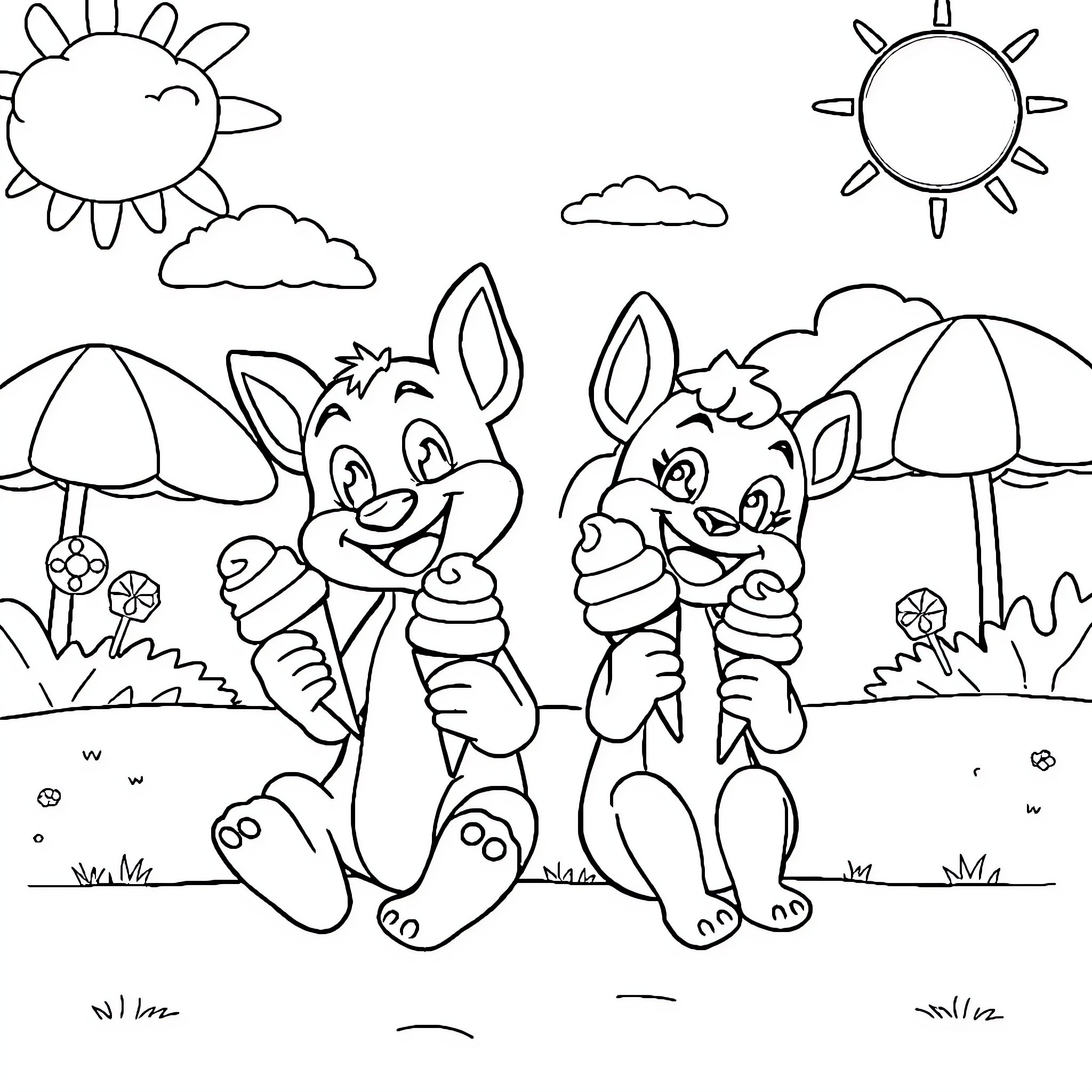 Bluey's Sunny Adventure with Friends Coloring Page (free black-and-white line drawing printable PDF for all, from beginners to advanced learners, including children, teens, adults, and seniors)