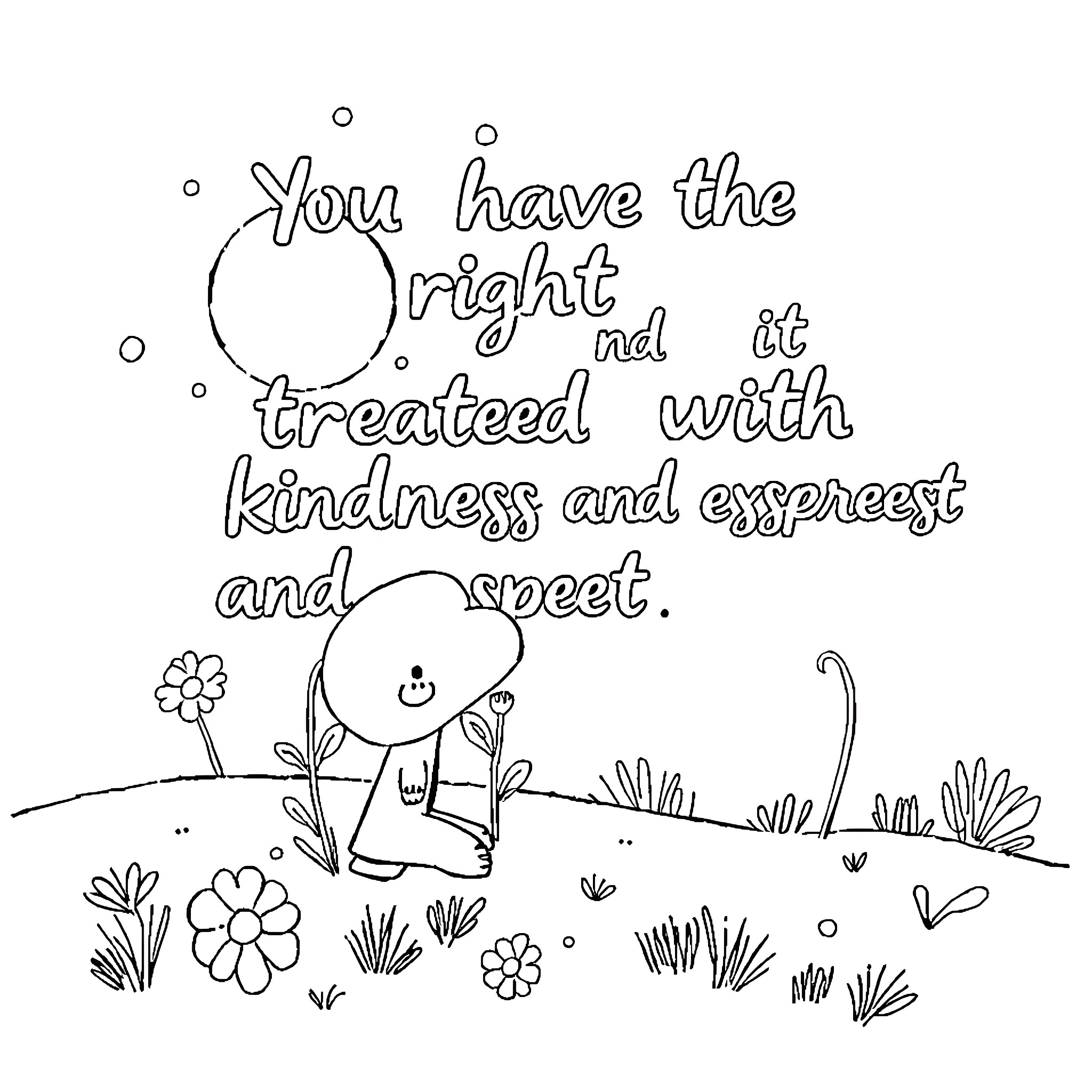 Respect for Kindness and Compassion Coloring Page (free black-and-white line drawing printable PDF for all, from beginners to advanced learners, including children, teens, adults, and seniors)