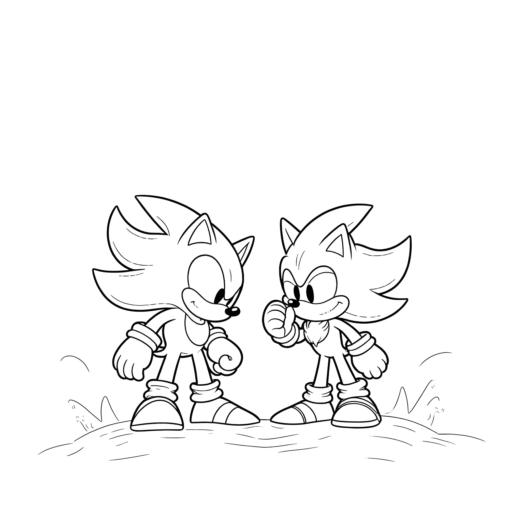 Hedgehog friends in a playful scene Coloring Page (free black-and-white line drawing printable PDF for all, from beginners to advanced learners, including children, teens, adults, and seniors)