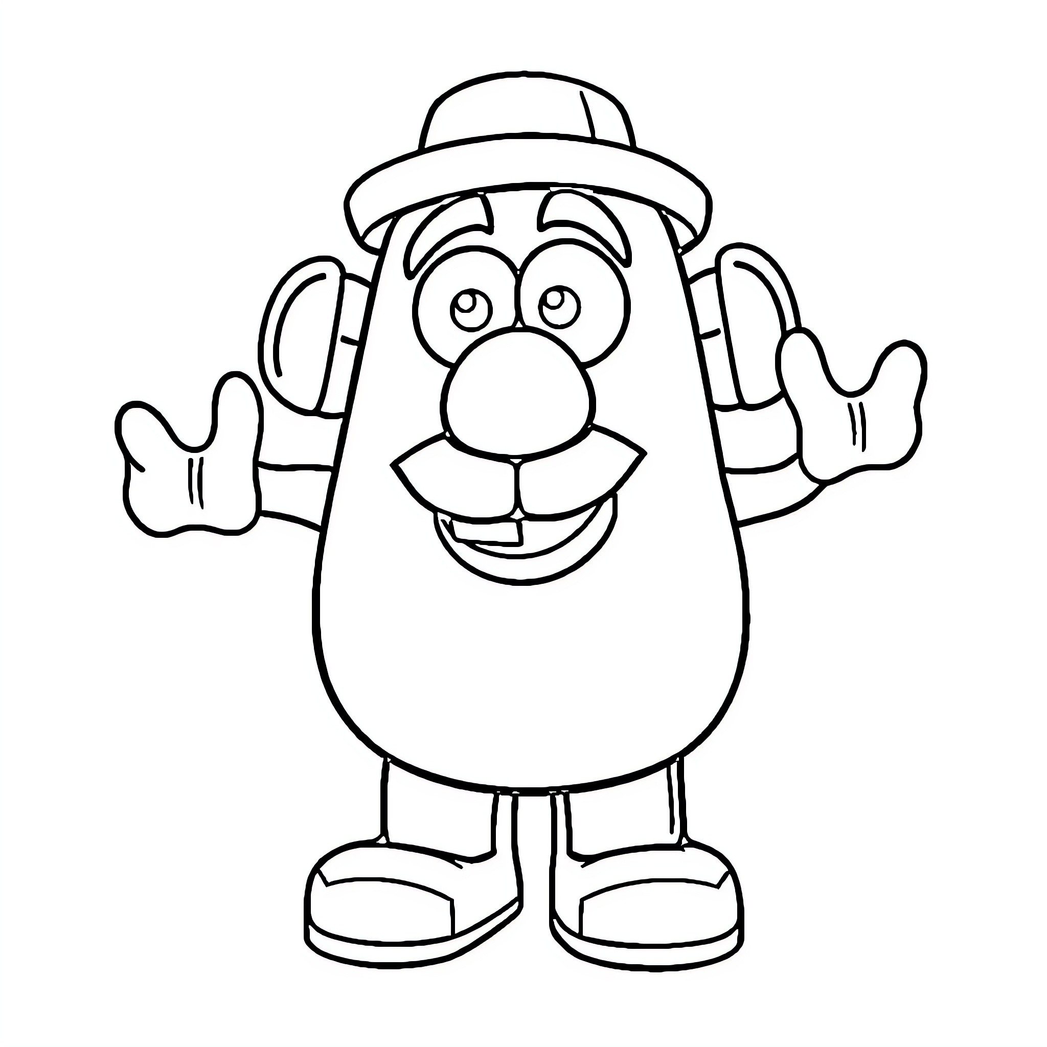 Mr. Potato Head Waving Happily Coloring Page (free black-and-white line drawing printable PDF for all, from beginners to advanced learners, including children, teens, adults, and seniors)