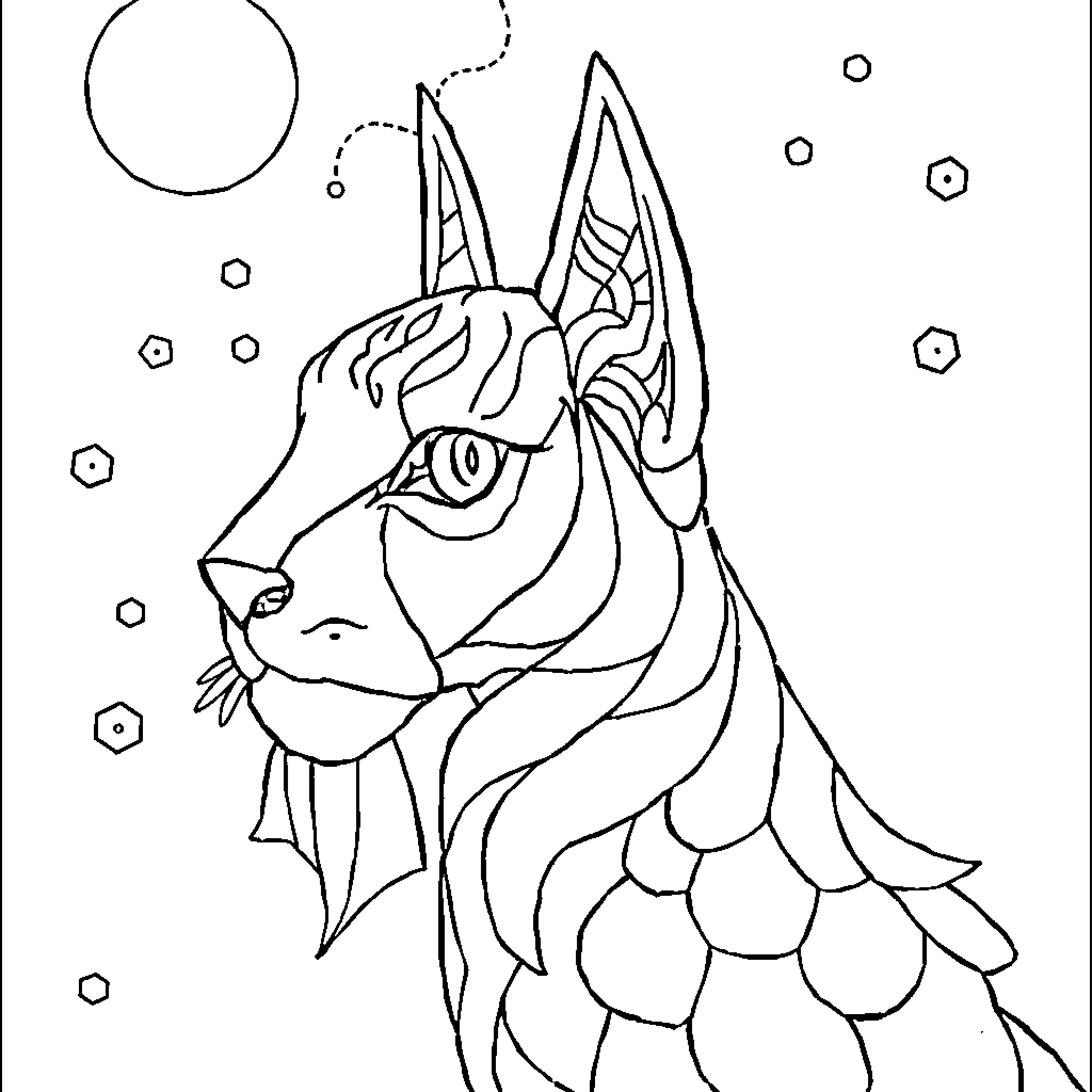 Art of a Fantastical Creature in a Whimsical Scene Coloring Page (free black-and-white line drawing printable PDF for all, from beginners to advanced learners, including children, teens, adults, and seniors)