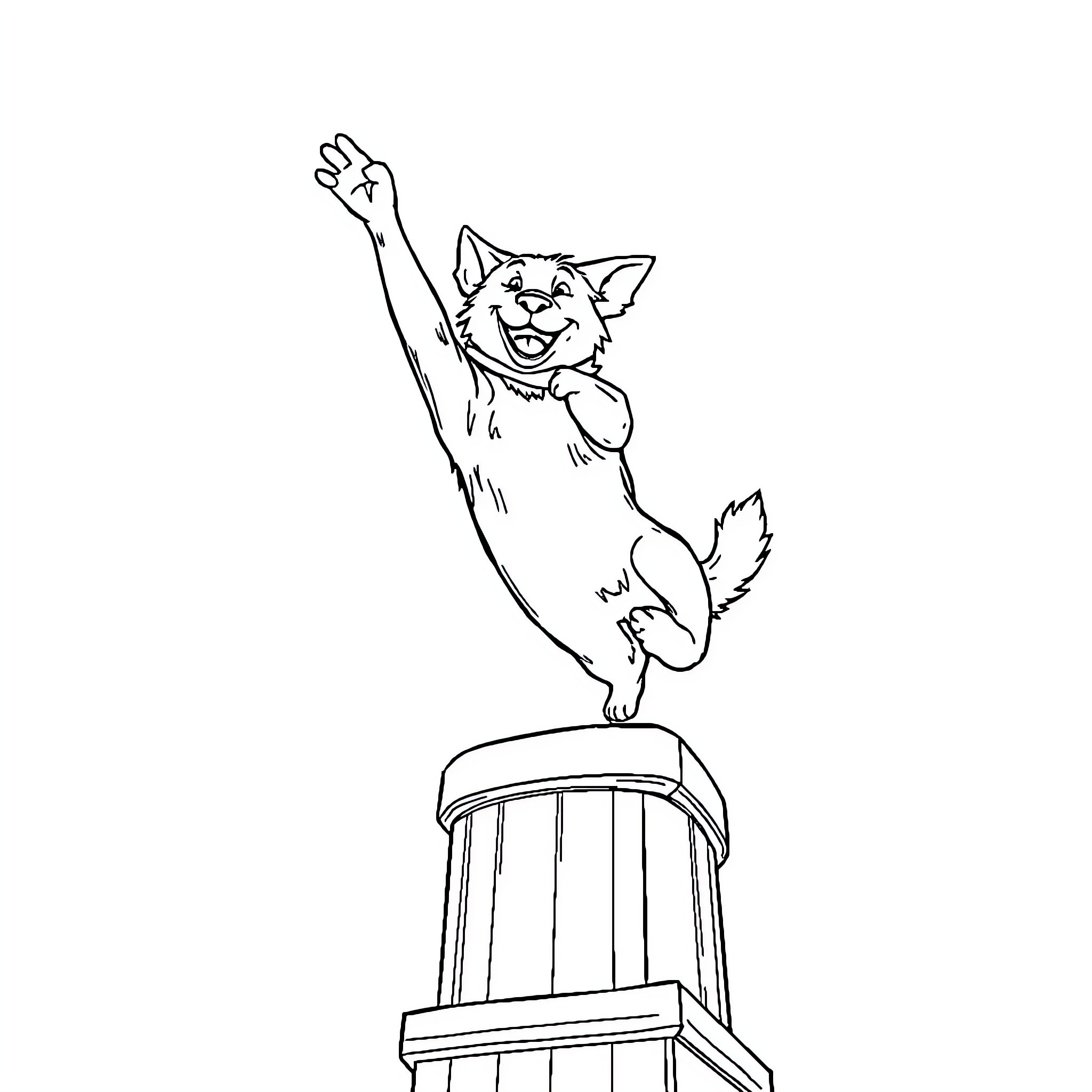 Dog jumping excitedly on a platform Coloring Page (free black-and-white line drawing printable PDF for all, from beginners to advanced learners, including children, teens, adults, and seniors)