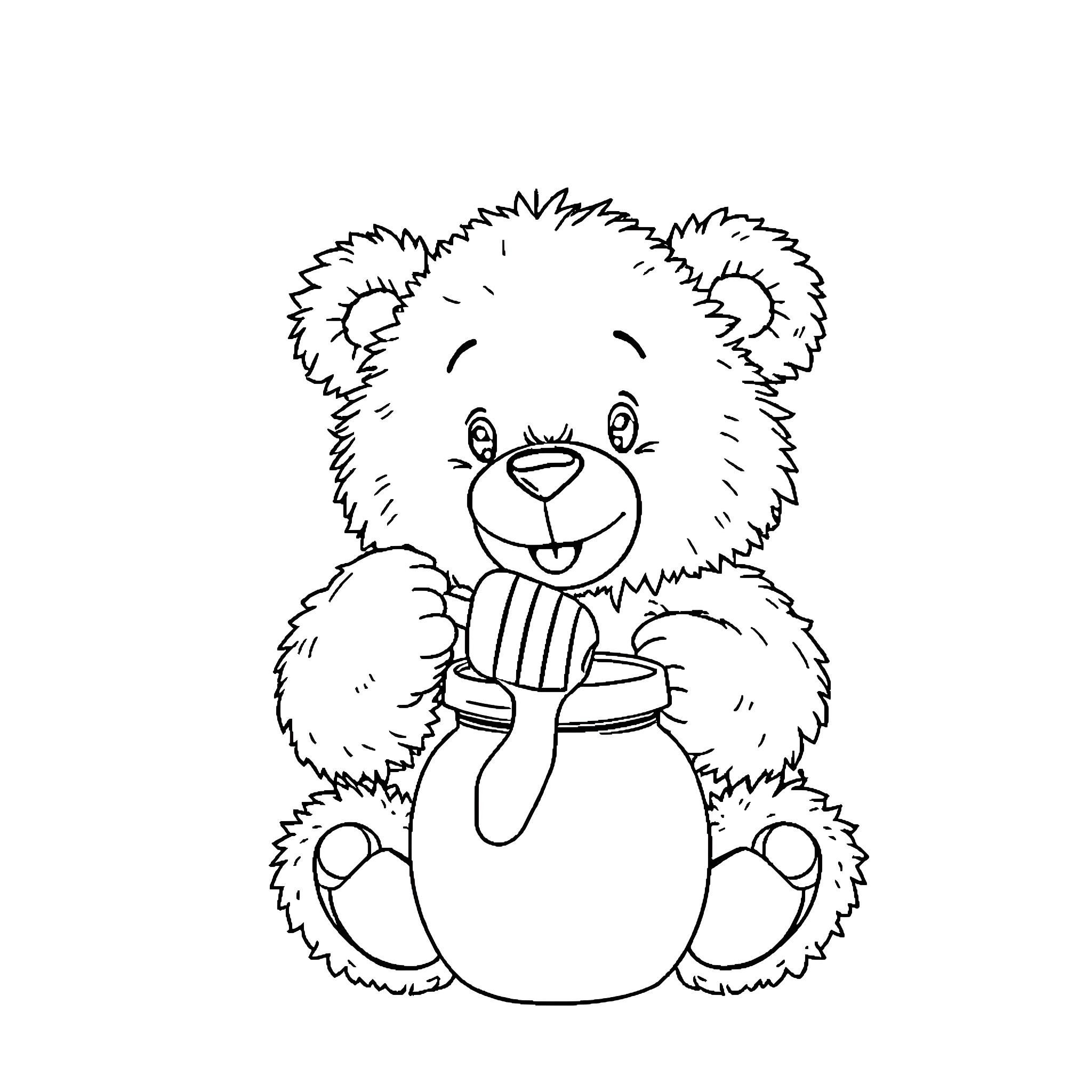 Teddy Bear Enjoying a Snowy Day Coloring Page (free black-and-white line drawing printable PDF for all, from beginners to advanced learners, including children, teens, adults, and seniors)