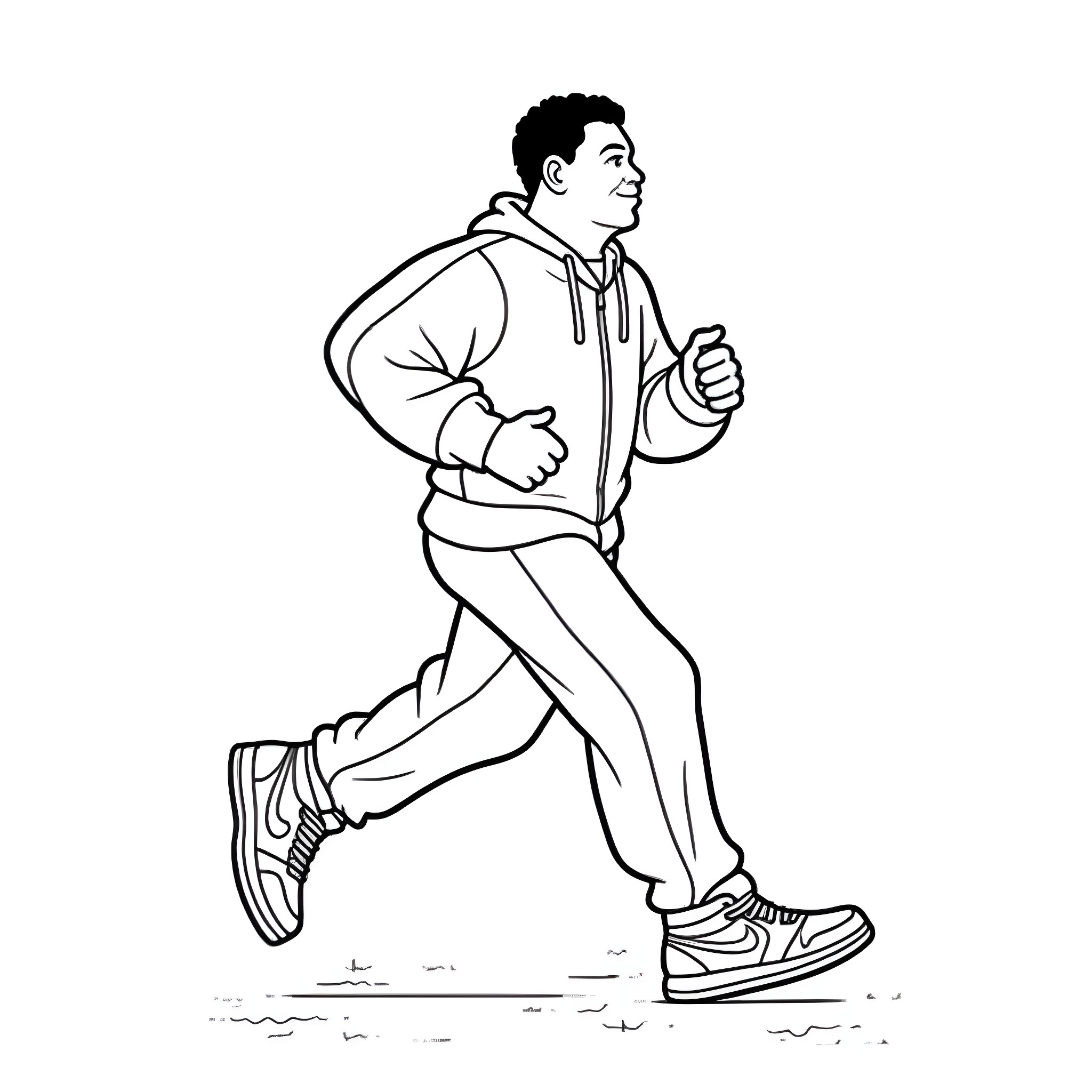 Fat Albert running energetically in exercise outfit Coloring Page (free black-and-white line drawing printable PDF for all, from beginners to advanced learners, including children, teens, adults, and seniors)