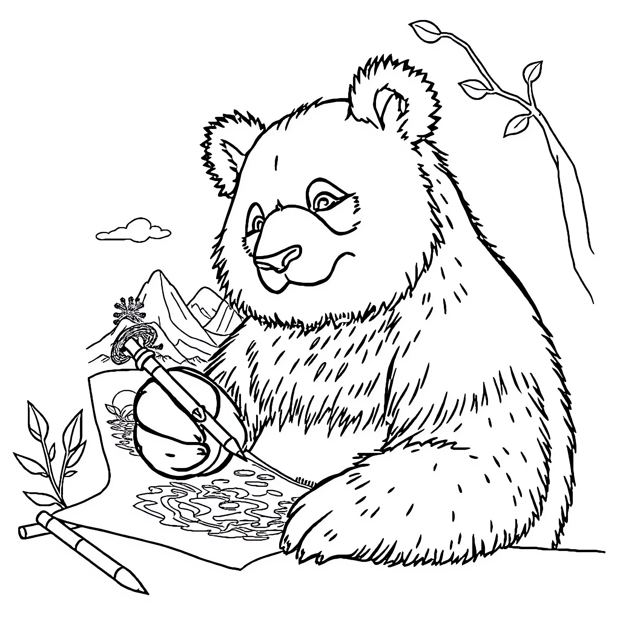 Shifu the Panda Drawing Colorful Artwork Coloring Page (free black-and-white line drawing printable PDF for all, from beginners to advanced learners, including children, teens, adults, and seniors)