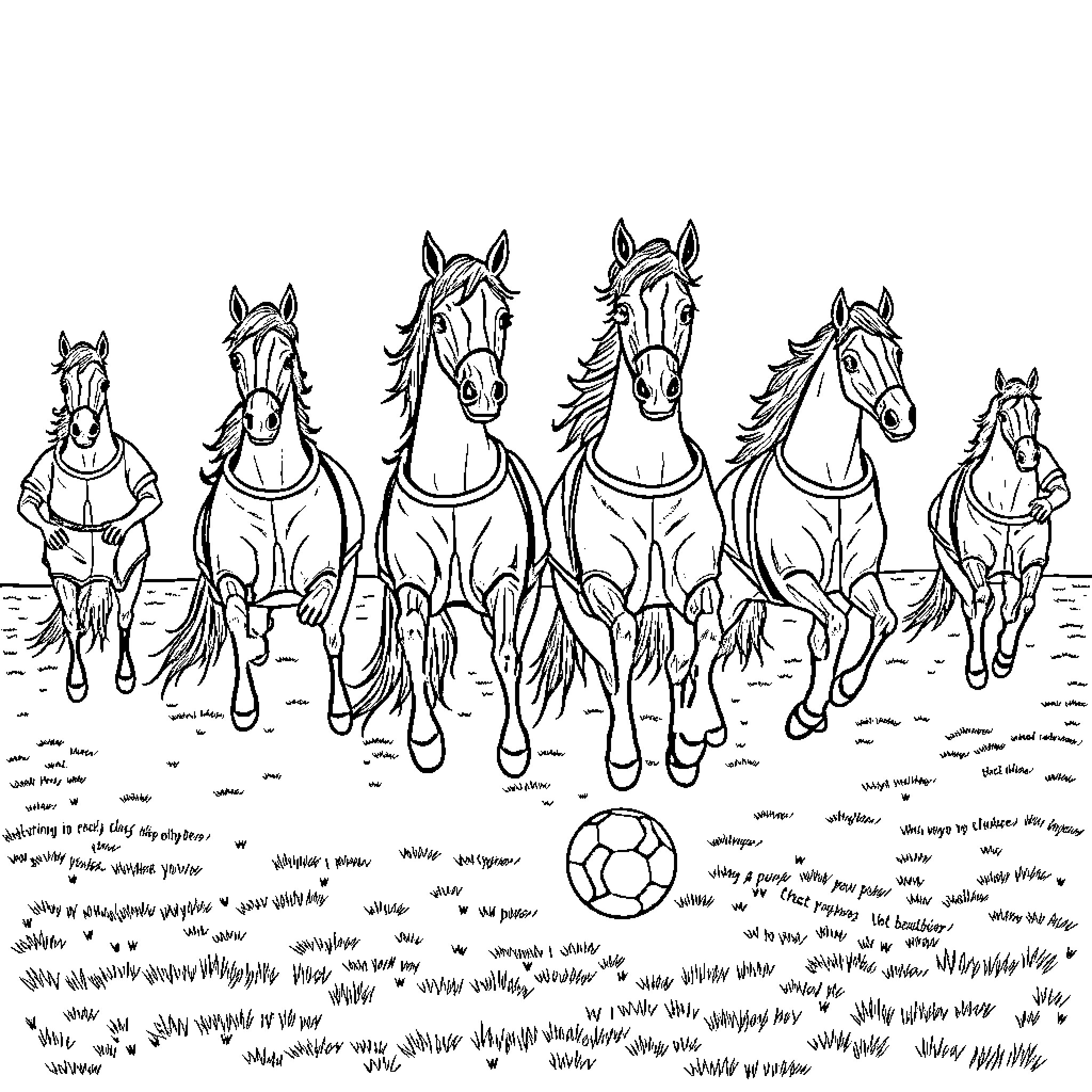 Horse herd galloping through the field Coloring Page (free black-and-white line drawing printable PDF for all, from beginners to advanced learners, including children, teens, adults, and seniors)