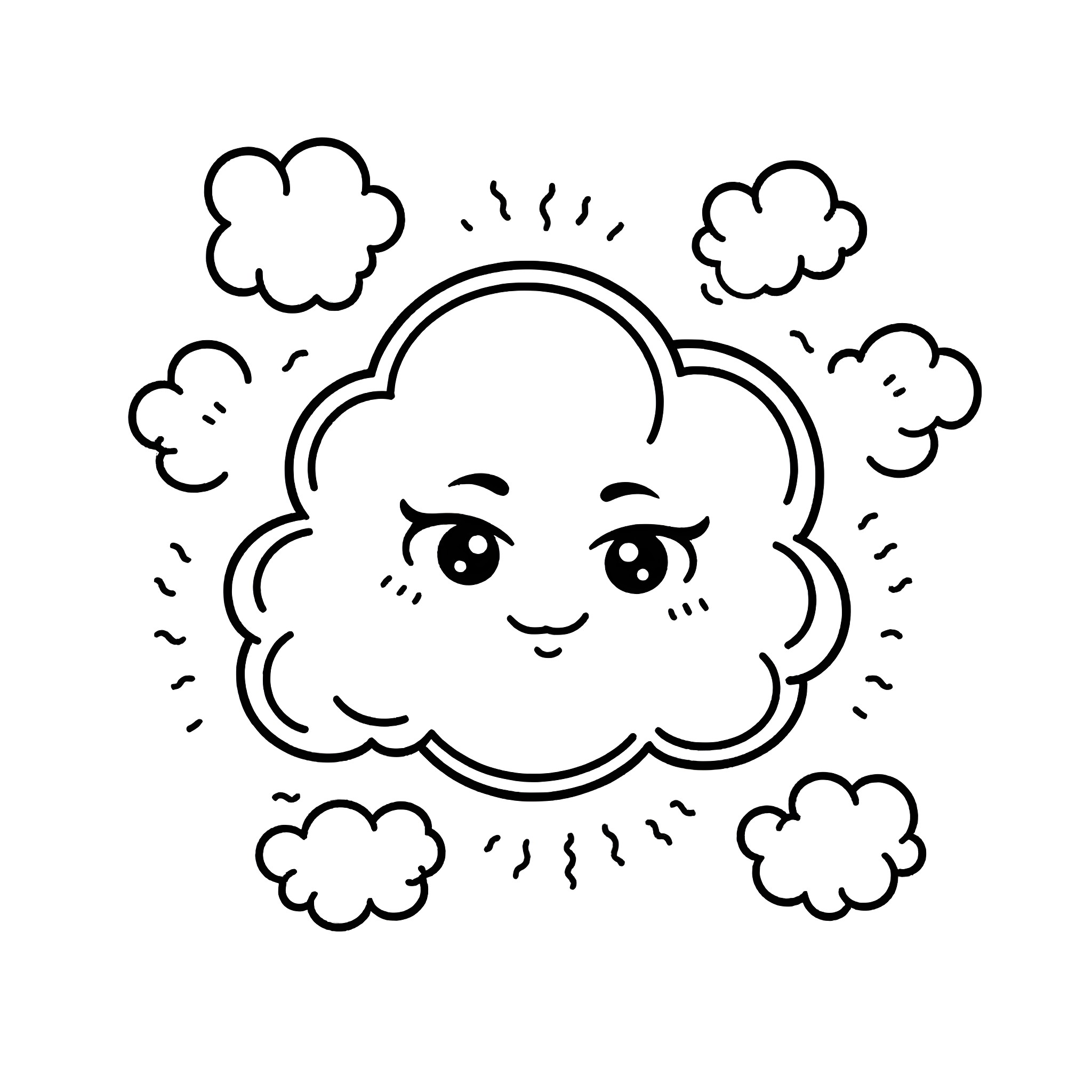 Face of a happy cloud Coloring Page (free black-and-white line drawing printable PDF for all, from beginners to advanced learners, including children, teens, adults, and seniors)